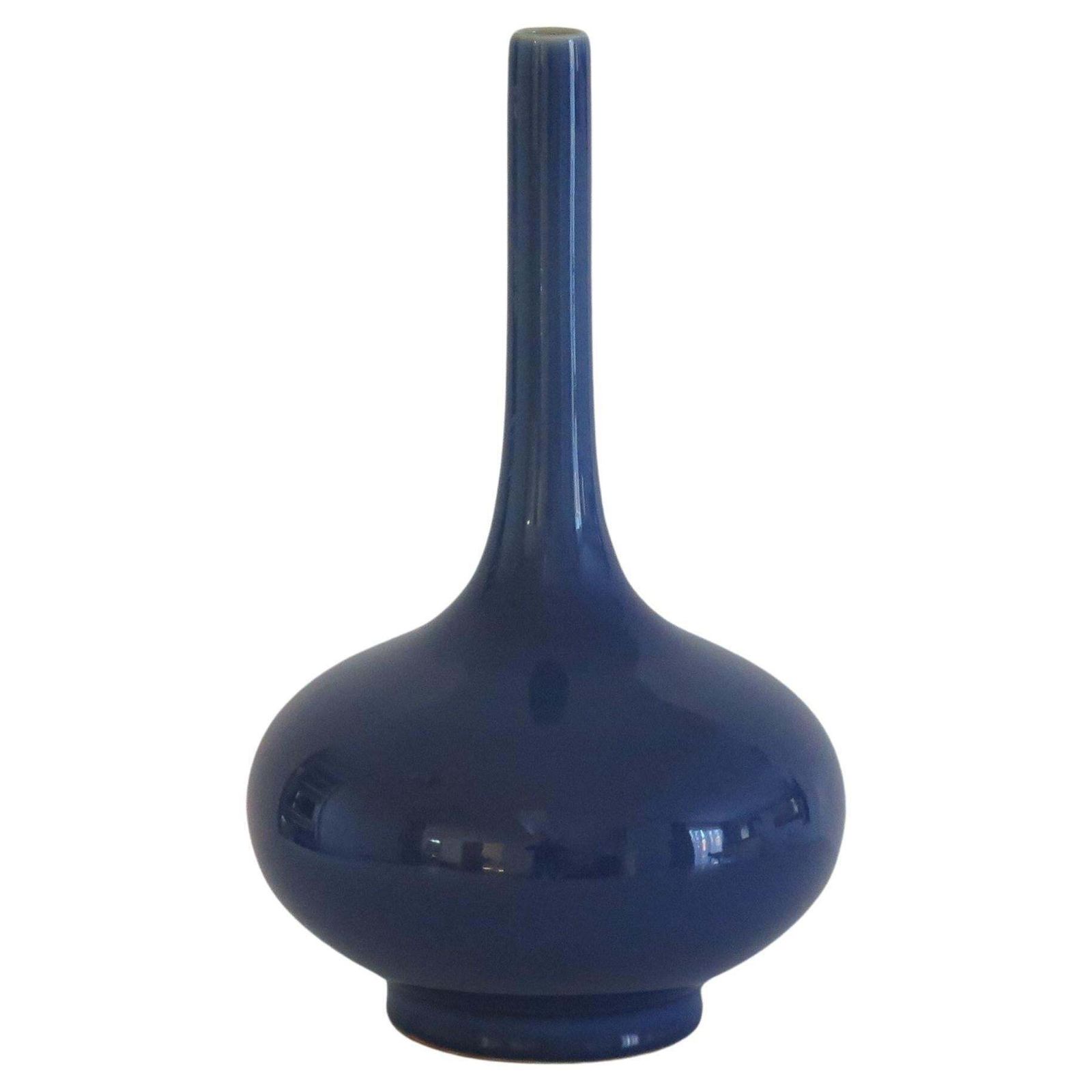 Tall Chinese Porcelain Bottle Vase Sapphire Blue 6 Char Mark, Late 19thc Qing