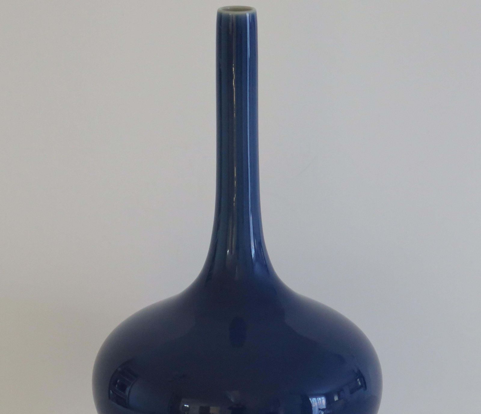 Tall Chinese Porcelain Bottle Vase Sapphire Blue 6 Char Mark, Late 19thc Qing photo Home Decor