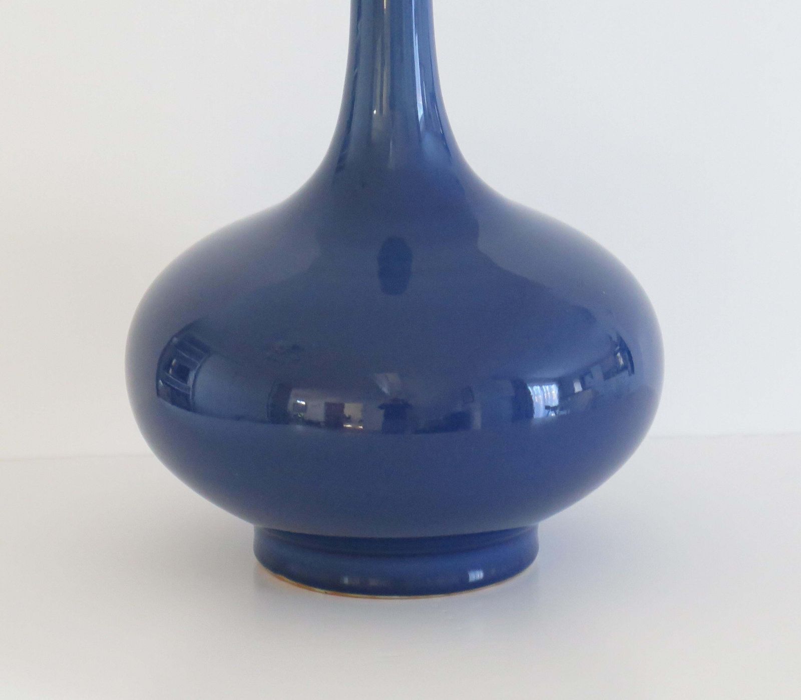 Tall Chinese Porcelain Bottle Vase Sapphire Blue 6 Char Mark, Late 19thc Qing photo vintage