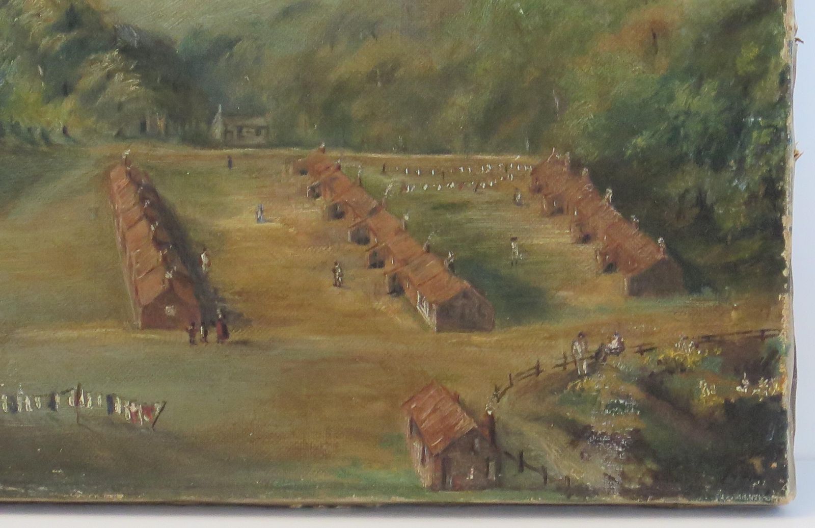 Original Oil Painting On Canvas Colonial Shanty Town Landscape, 19th C. photo 606.0