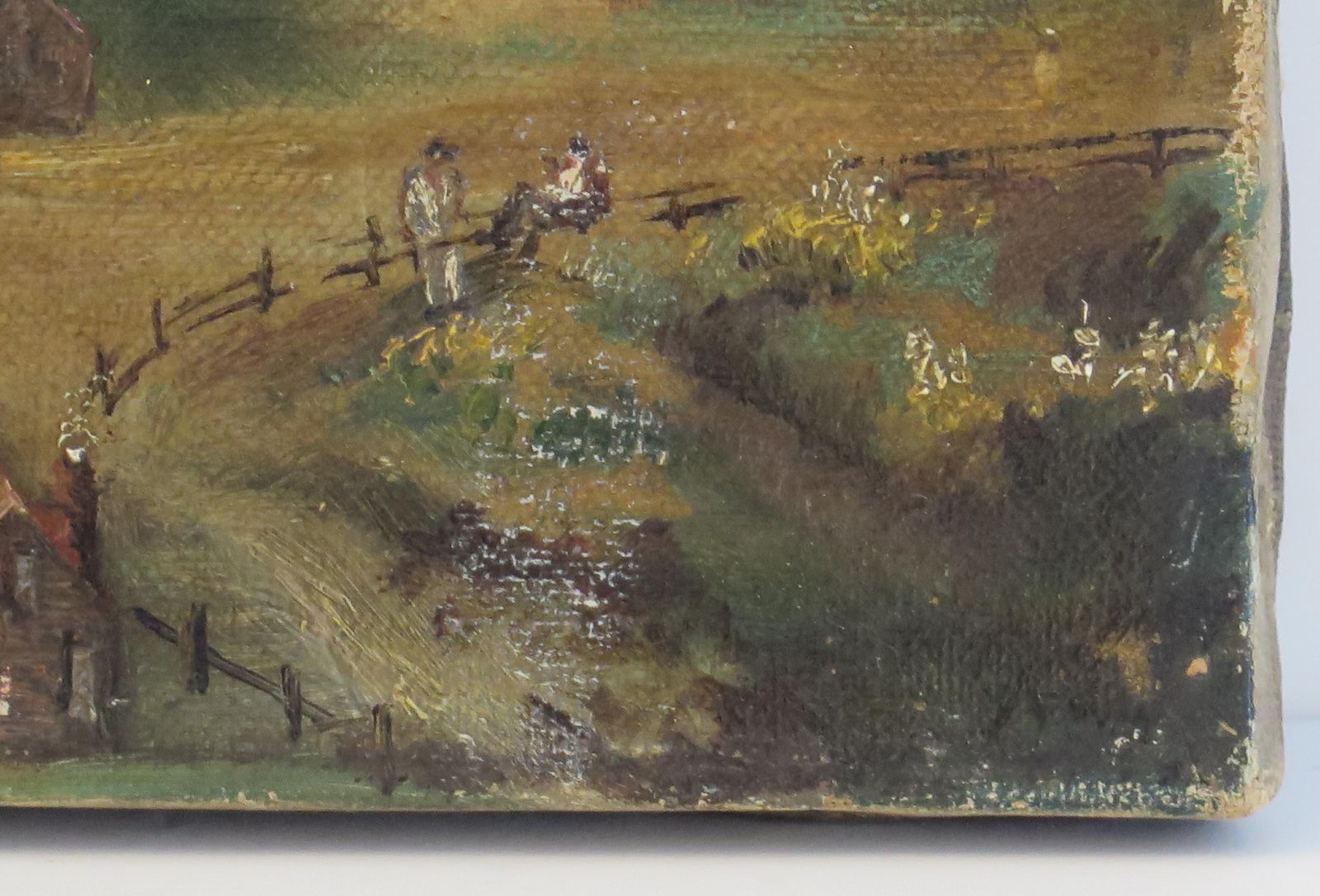 photo furniture Original Oil Painting On Canvas Colonial Shanty Town Landscape, 19th C.