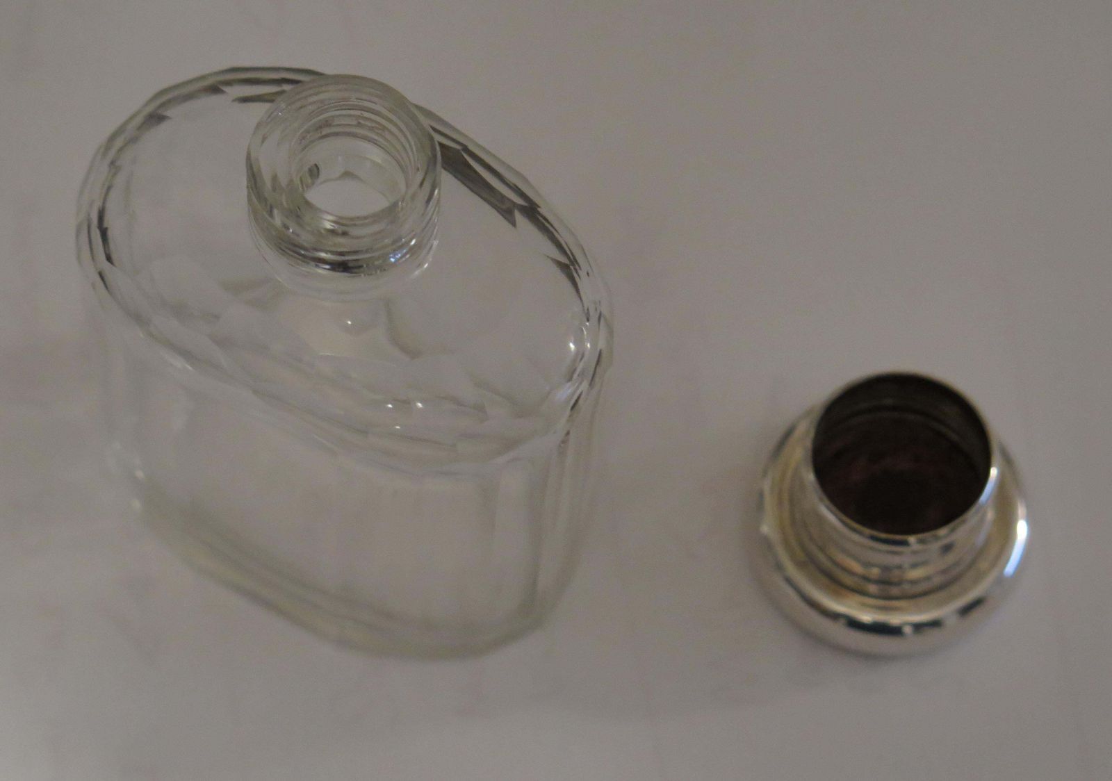 Home Decor Crystal Glass Cologne Or Perfume Bottle Sterling Silver Top Art Deco London 1919 photo