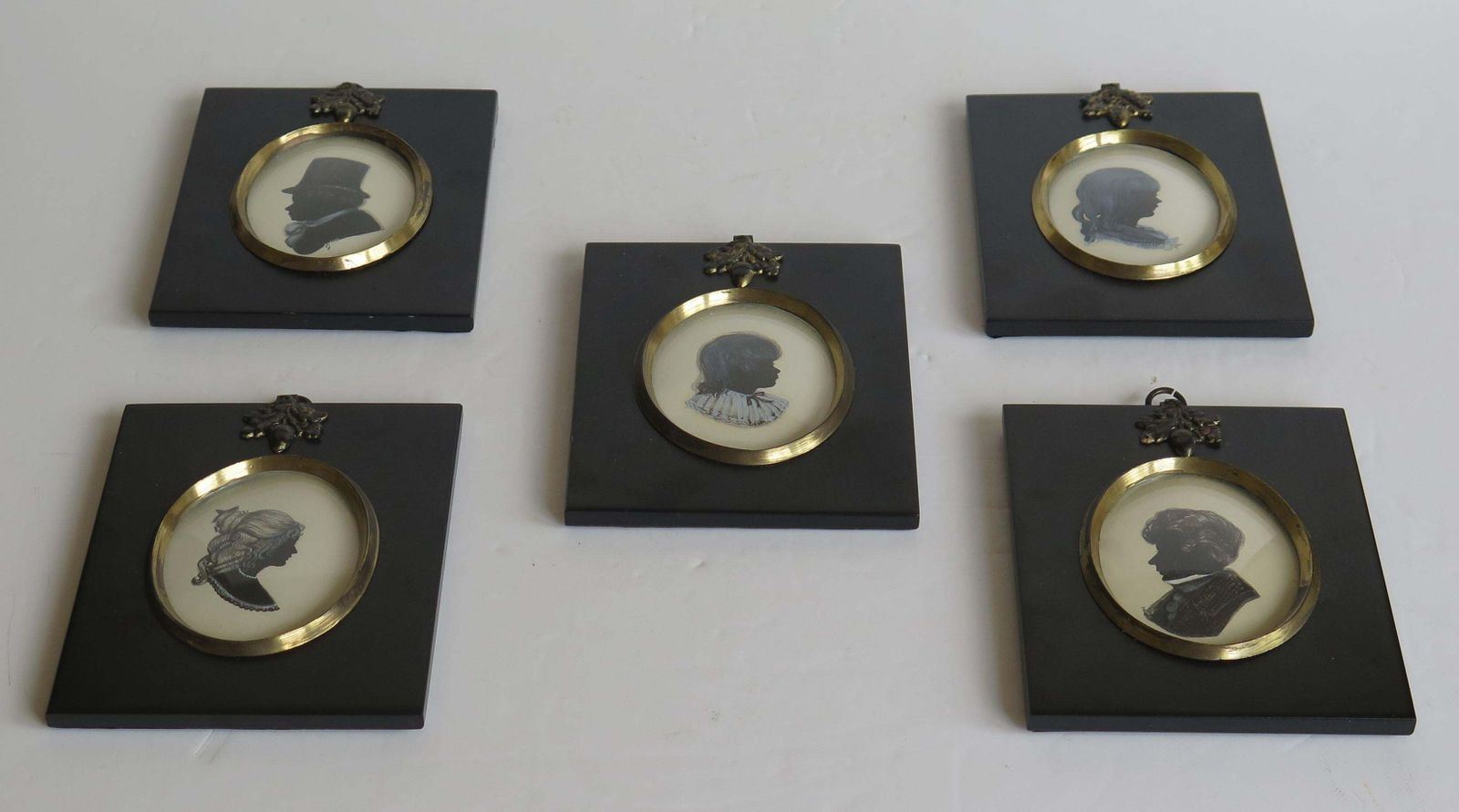 Set Of Five Silhouette Miniatures All Hand Painted By Dorothy Turton Rms, 20thc photo for sale