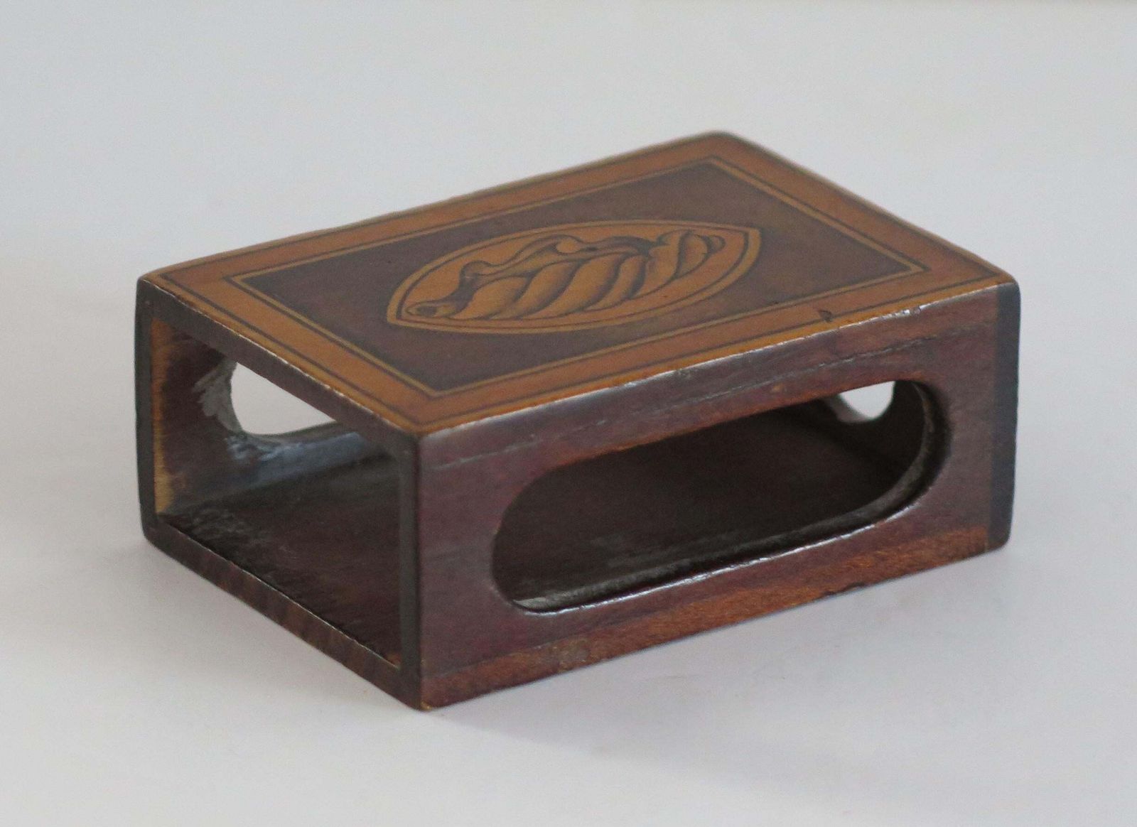 Antique Hardwood Matchbox Holder With Fine Shell Patera Inlay, Late 19th Century photo Home Decor
