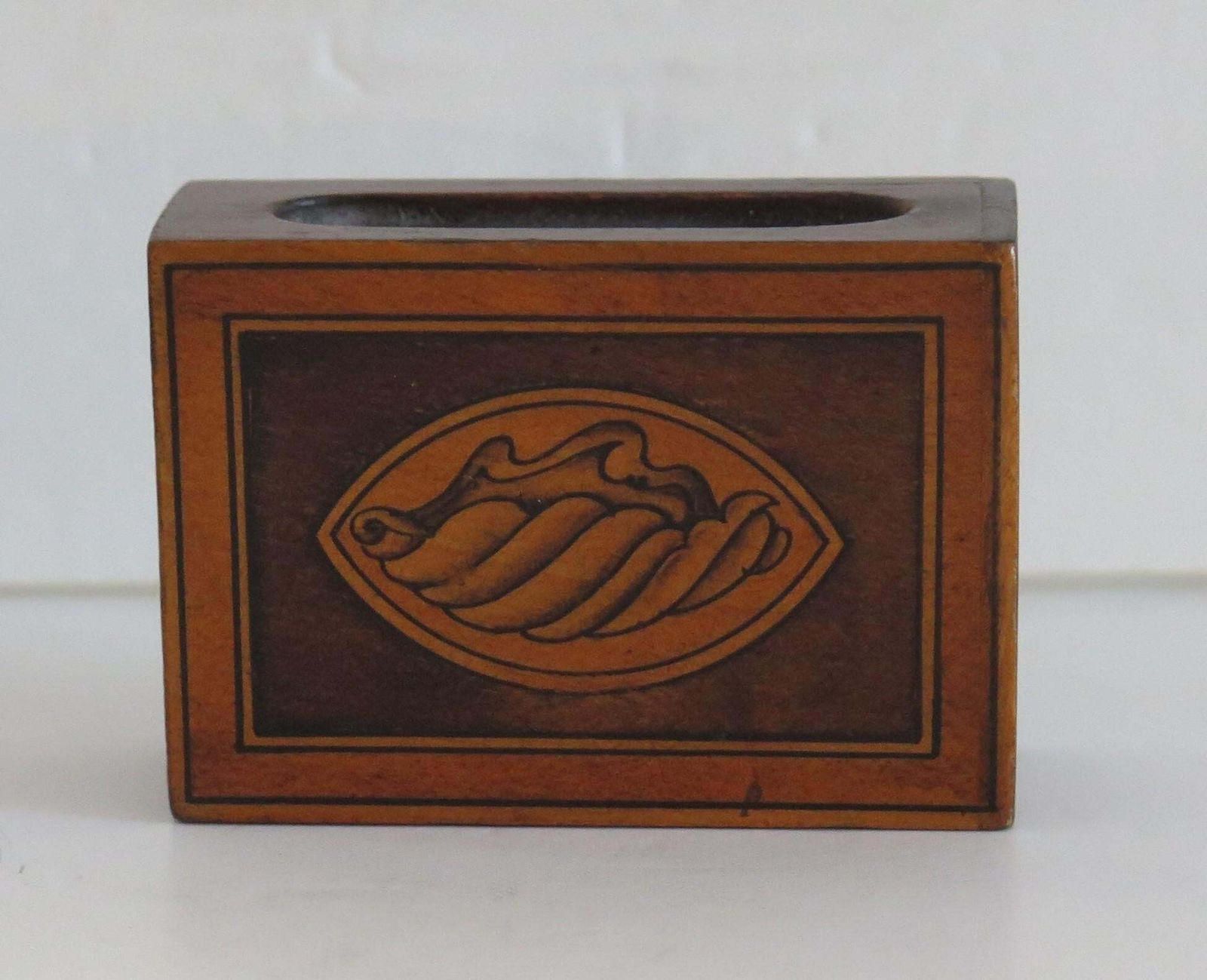 Antique Hardwood Matchbox Holder With Fine Shell Patera Inlay, Late 19th Century photo 230.0