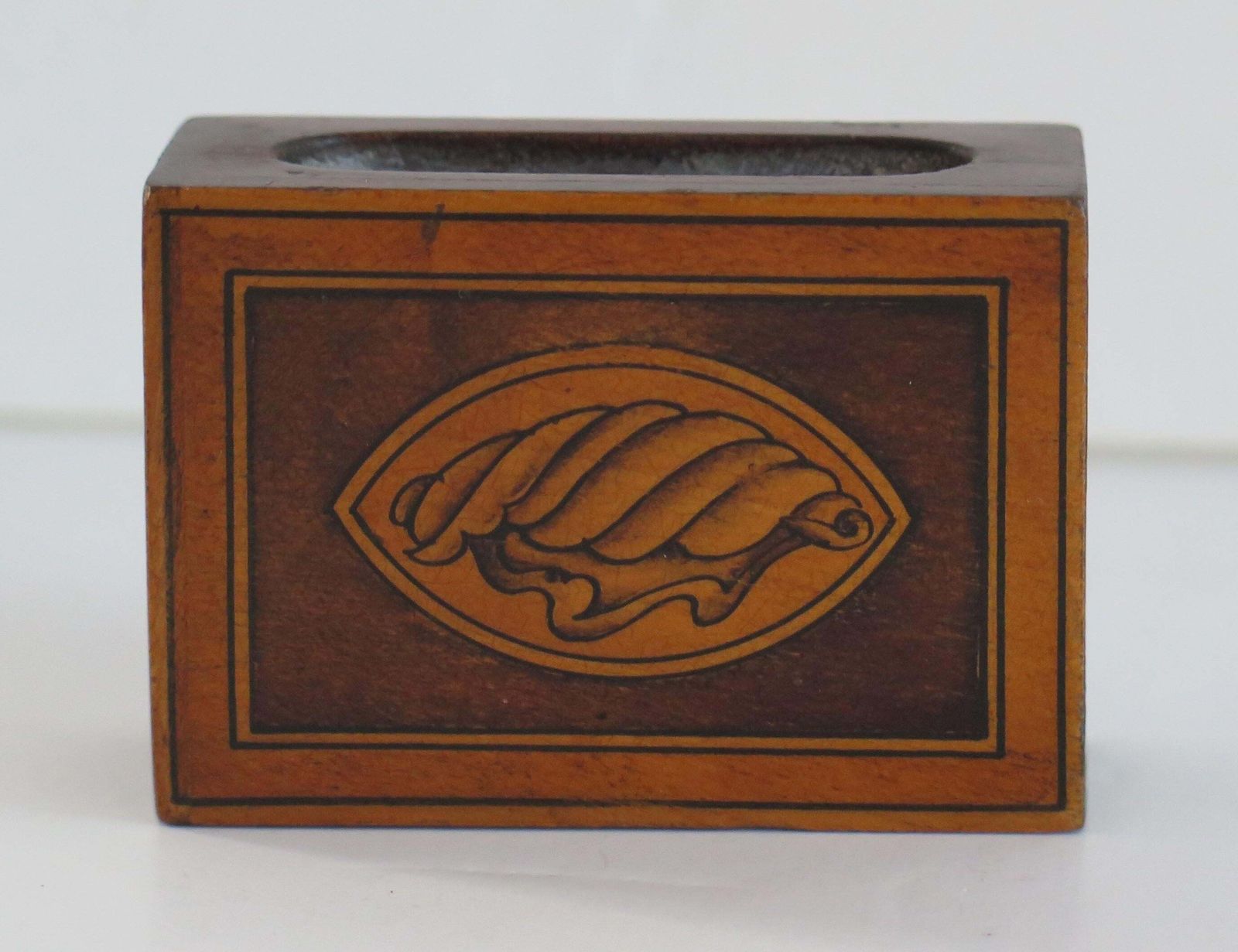 Antique Hardwood Matchbox Holder With Fine Shell Patera Inlay, Late 19th Century photo vinterior