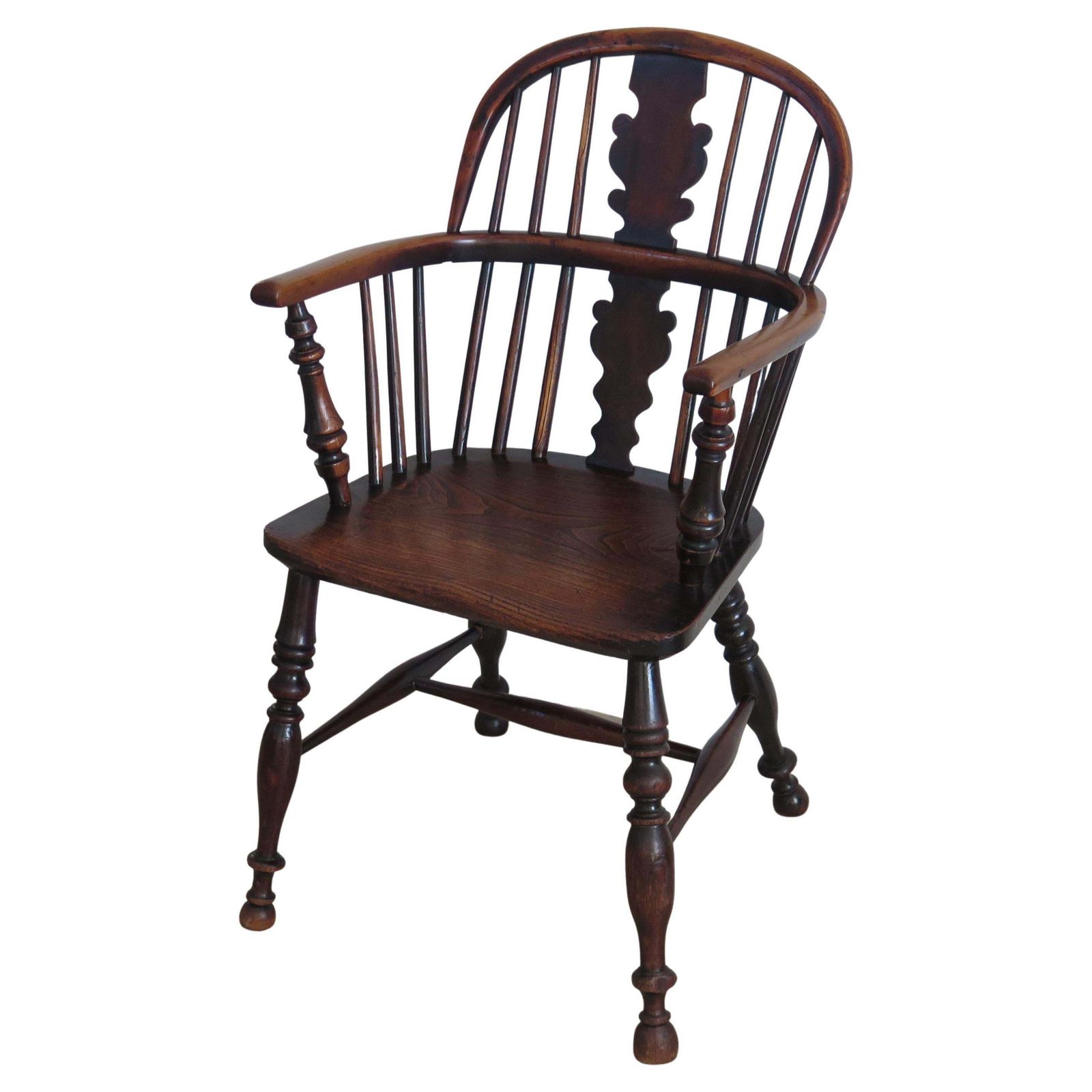 Yew Wood Low Back Windsor Armchair, North East Yorkshire England Circa 1850