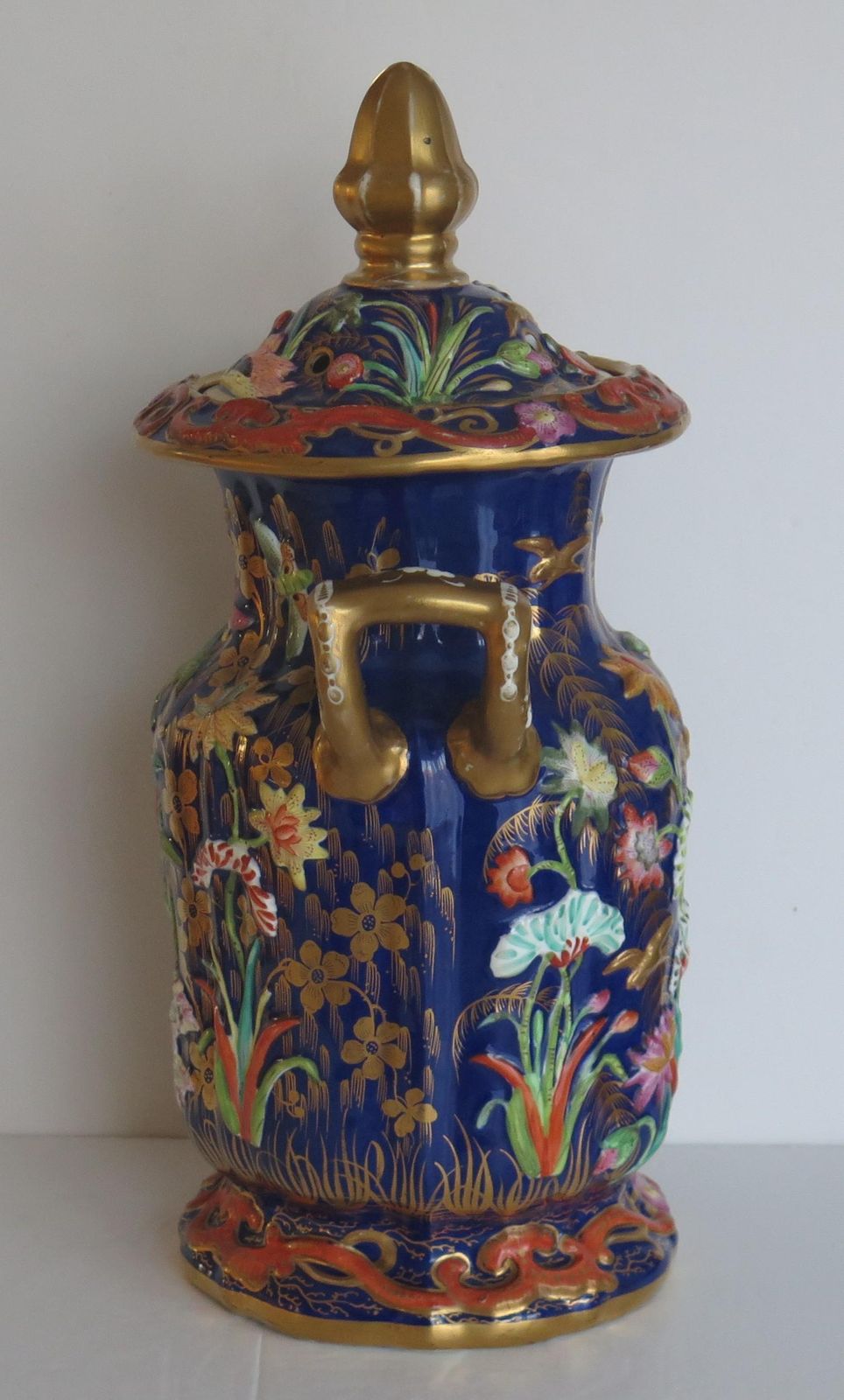 1065.0 Rare Large Masons Ironstone Covered Vase With Relief Motifs, Circa 1825 photo