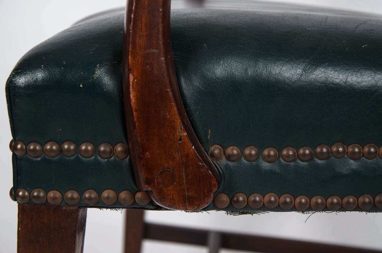 Georgian Armchair Green Leather Seat, English Hepplewhite Circa 1785 photo vinterior