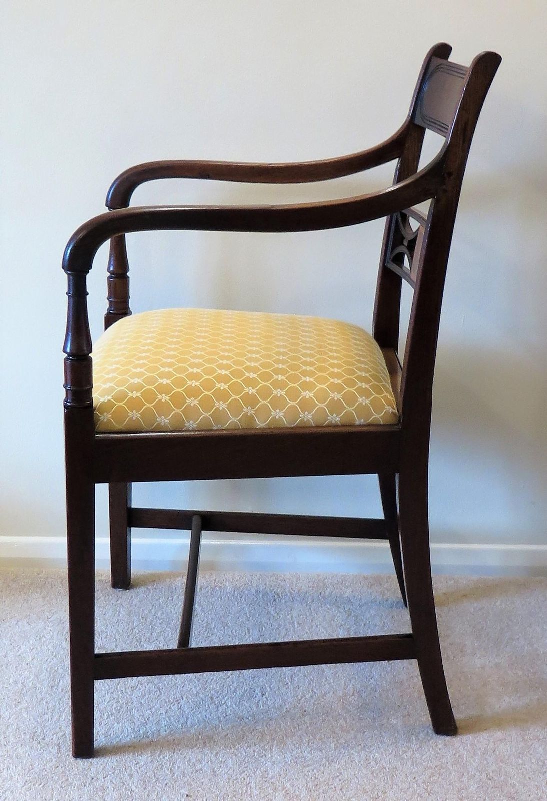 Georgian Armchair Carved Inlaid Mahogany, English Sheraton Circa 1790 photo 1060.0