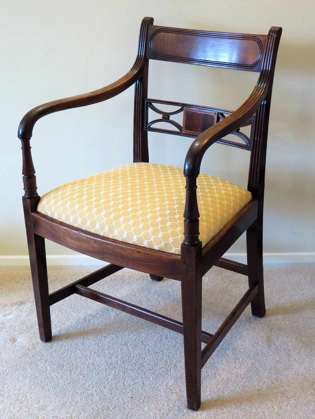 Georgian Armchair Carved Inlaid Mahogany, English Sheraton Circa 1790 photo buy