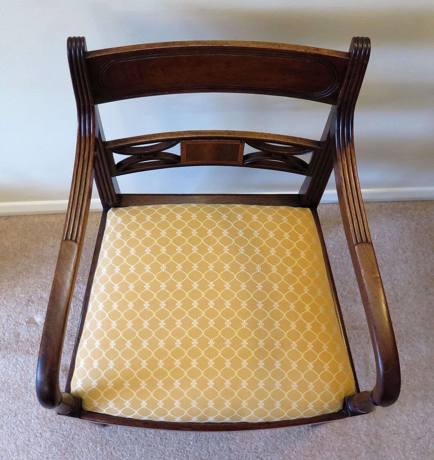 photo for sale Georgian Armchair Carved Inlaid Mahogany, English Sheraton Circa 1790