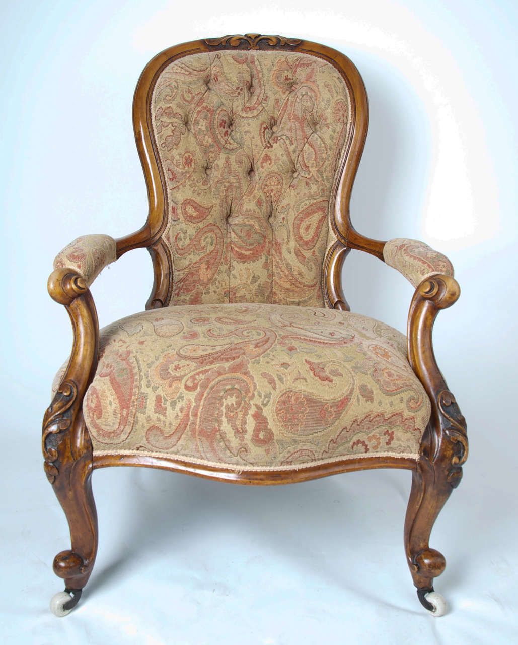 Mid 19th Century Spoon Back Open Armchair Walnut, English Victorian Circa 1850 photo furniture