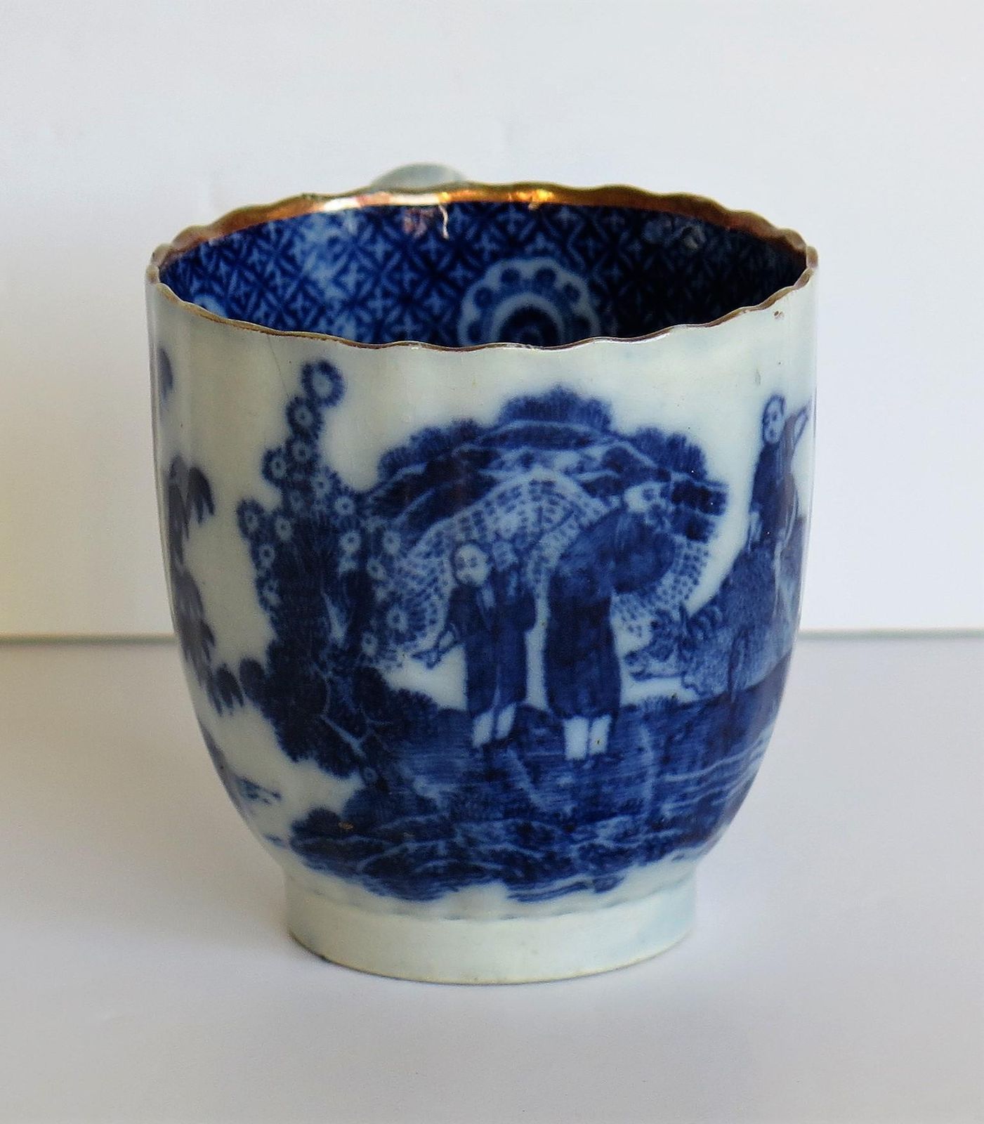 Early Coffee Cup Blue And White Boy On A Buffalo Ptn Probably Spode, Circa 1790 photo vintage