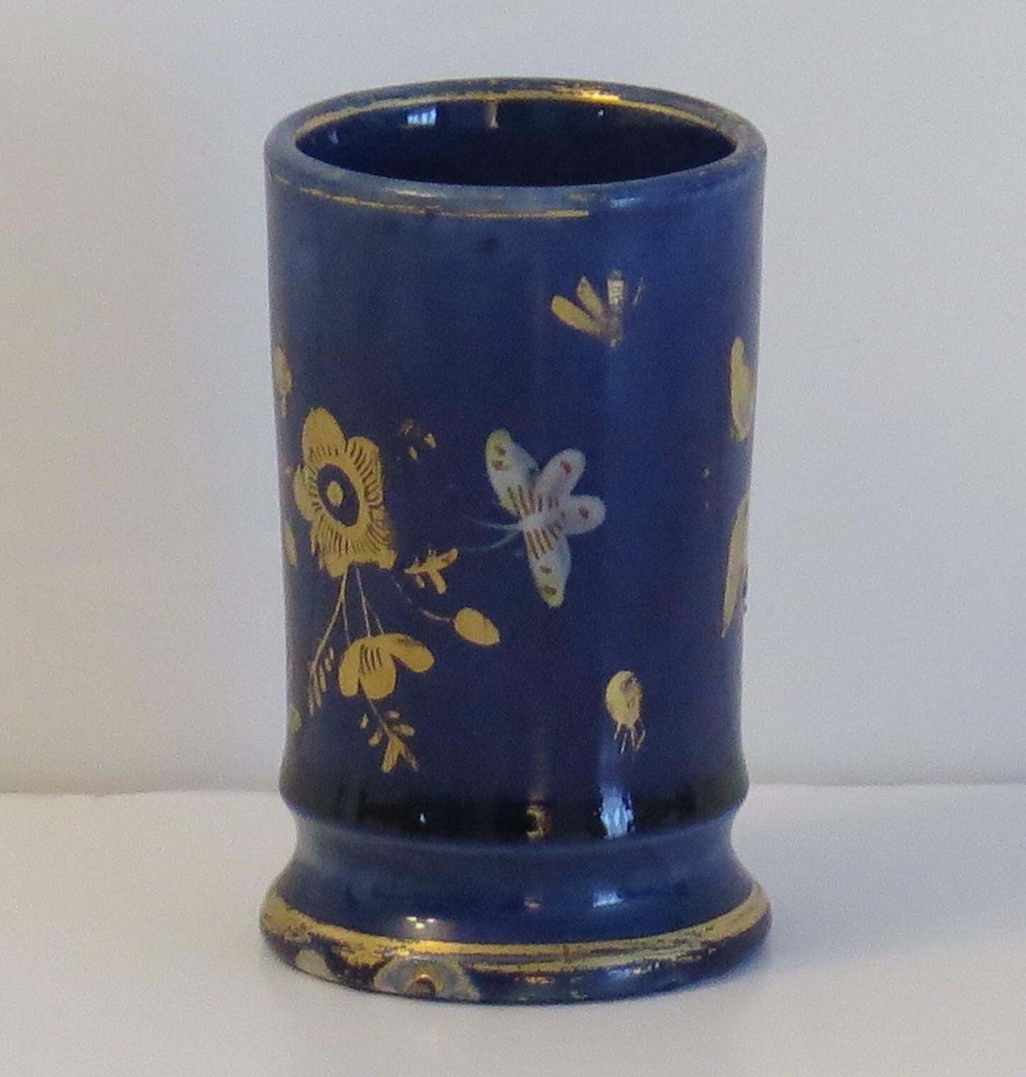Rare Georgian Masons Ironstone Spill Vase In Mazarine Butterflies Ptn, Ca 1818 photo for sale