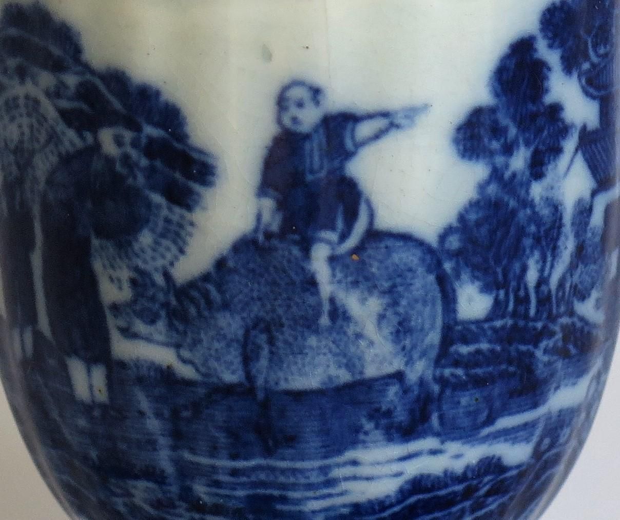 photo for sale Early Coffee Cup Blue And White Boy On A Buffalo Ptn Probably Spode, Circa 1790