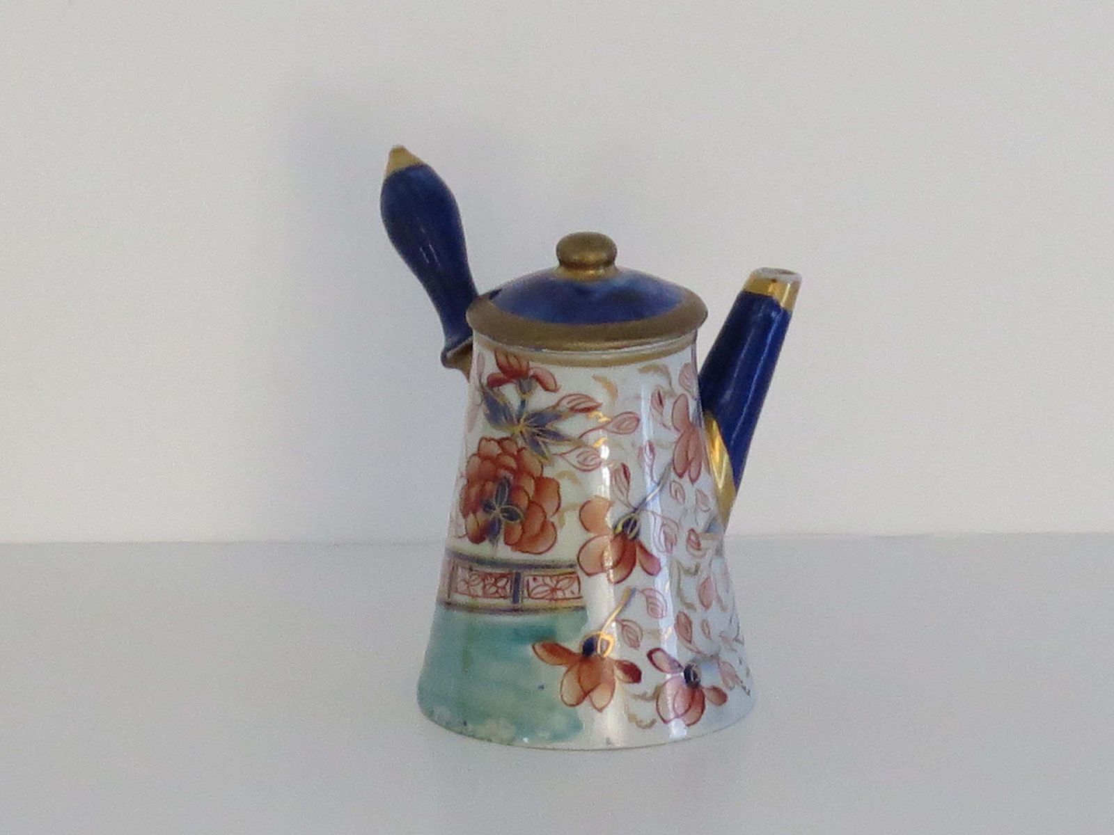 Very Rare Masons Ironstone Miniature Coffee Pot In Gold Rose Japan Ptn, Ca 1820 photo 453.0