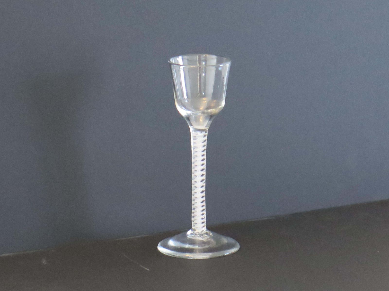 Mid 18th Century Wine Glass Hand Blown Cotton Twist Stem, English C 1765 photo furniture