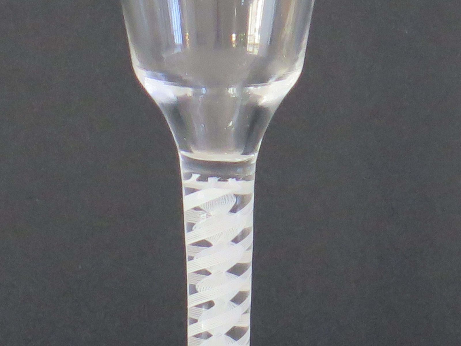 Mid 18th Century Cordial Wine Glass Hand Blown Cotton Twist Stem, English C 1765 photo for sale