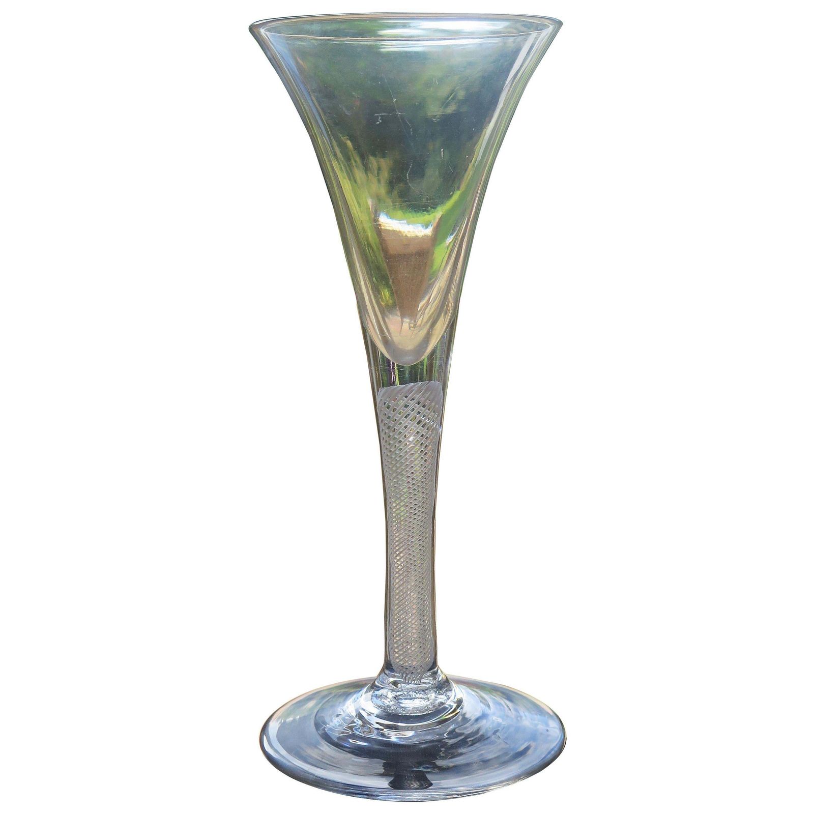 Mid 18th Century Georgian Tall Wine Glass Hand Blown Cotton Twist Opaque Stem photo furniture