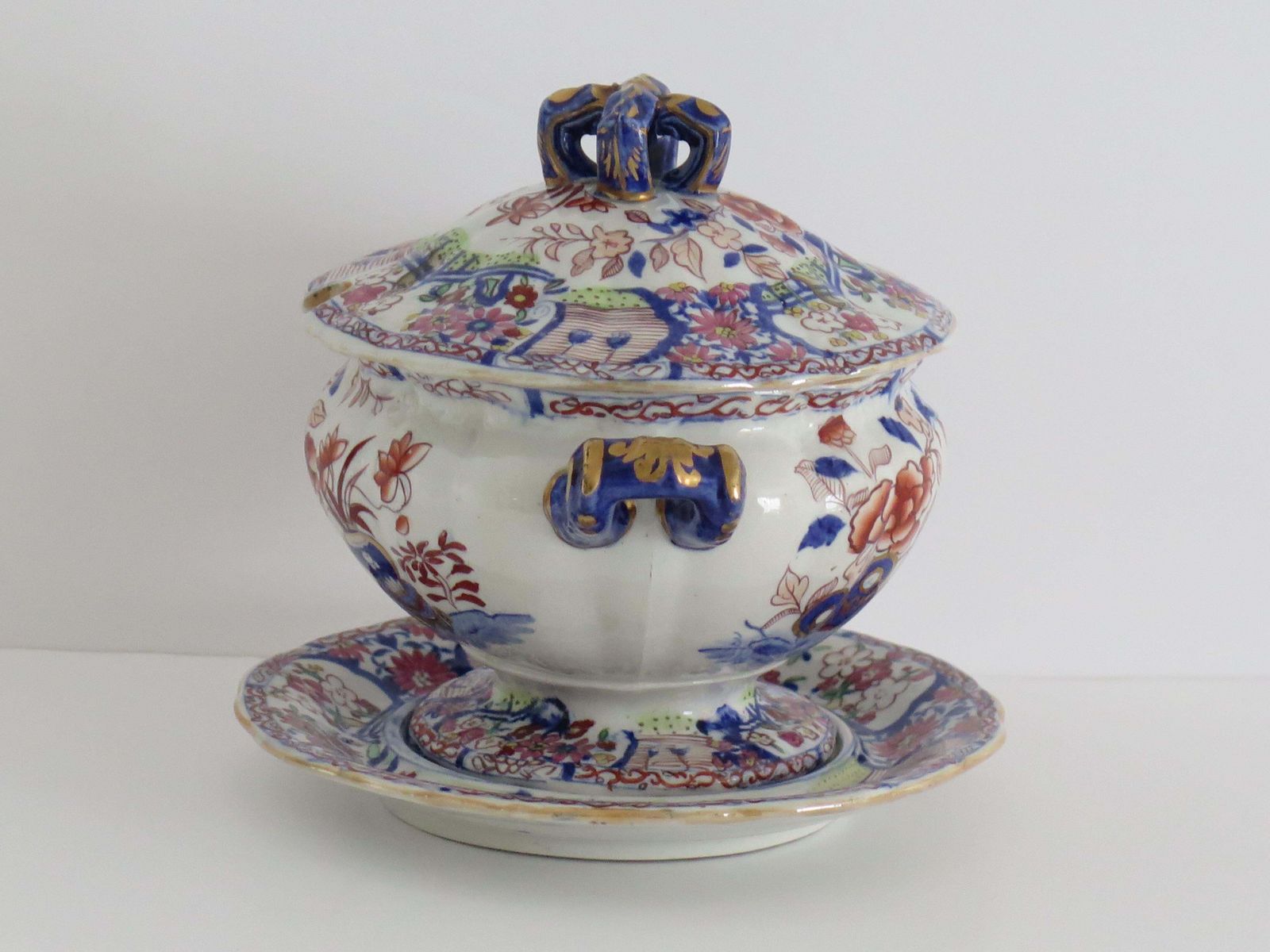 Georgian Masons Ironstone Sauce Tureen & Base Plate Vase & Rock Ptn, Circa 1818 photo vinterior