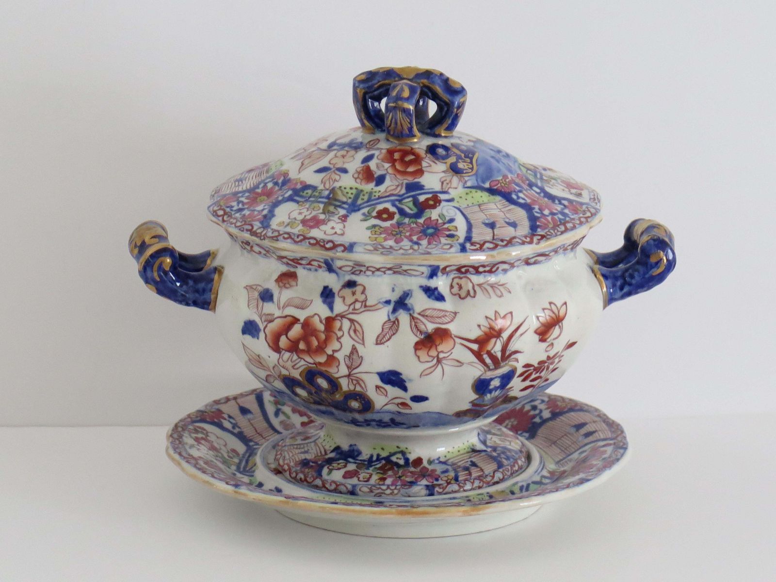Georgian Masons Ironstone Sauce Tureen & Base Plate Vase & Rock Ptn, Circa 1818 photo buy