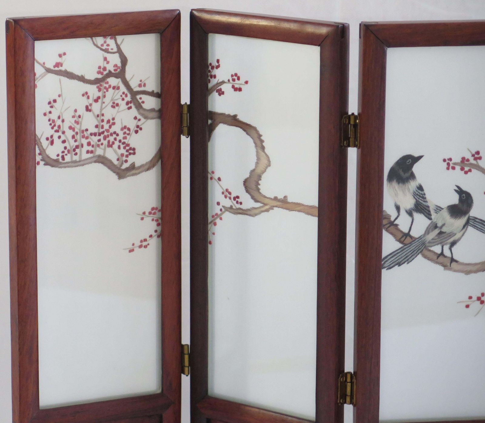 photo furniture Chinese Folding Screen For Desk Hardwood & Silk Hand Decorated, Circa 1960