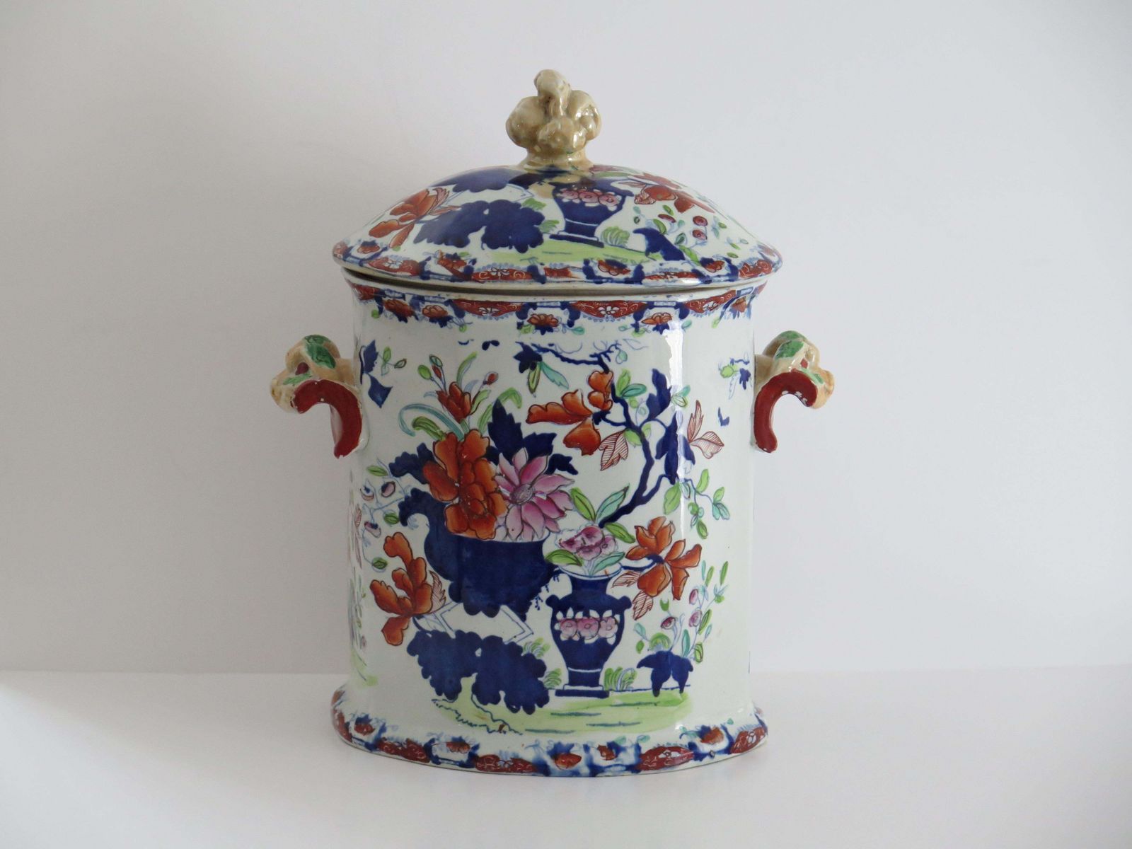 Rare Georgian Masons Ironstone Bread Bin In Vase And Jardinière Ptn,  Circa 1815 photo for sale