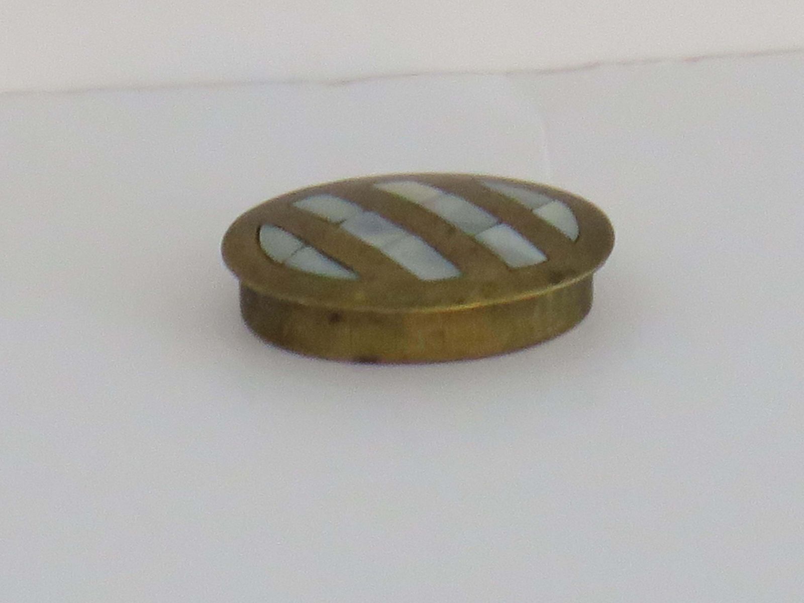 Antique Metal Pill Box With Mother Of Pearl Inlay To Lid, English Edwardian photo 175.0