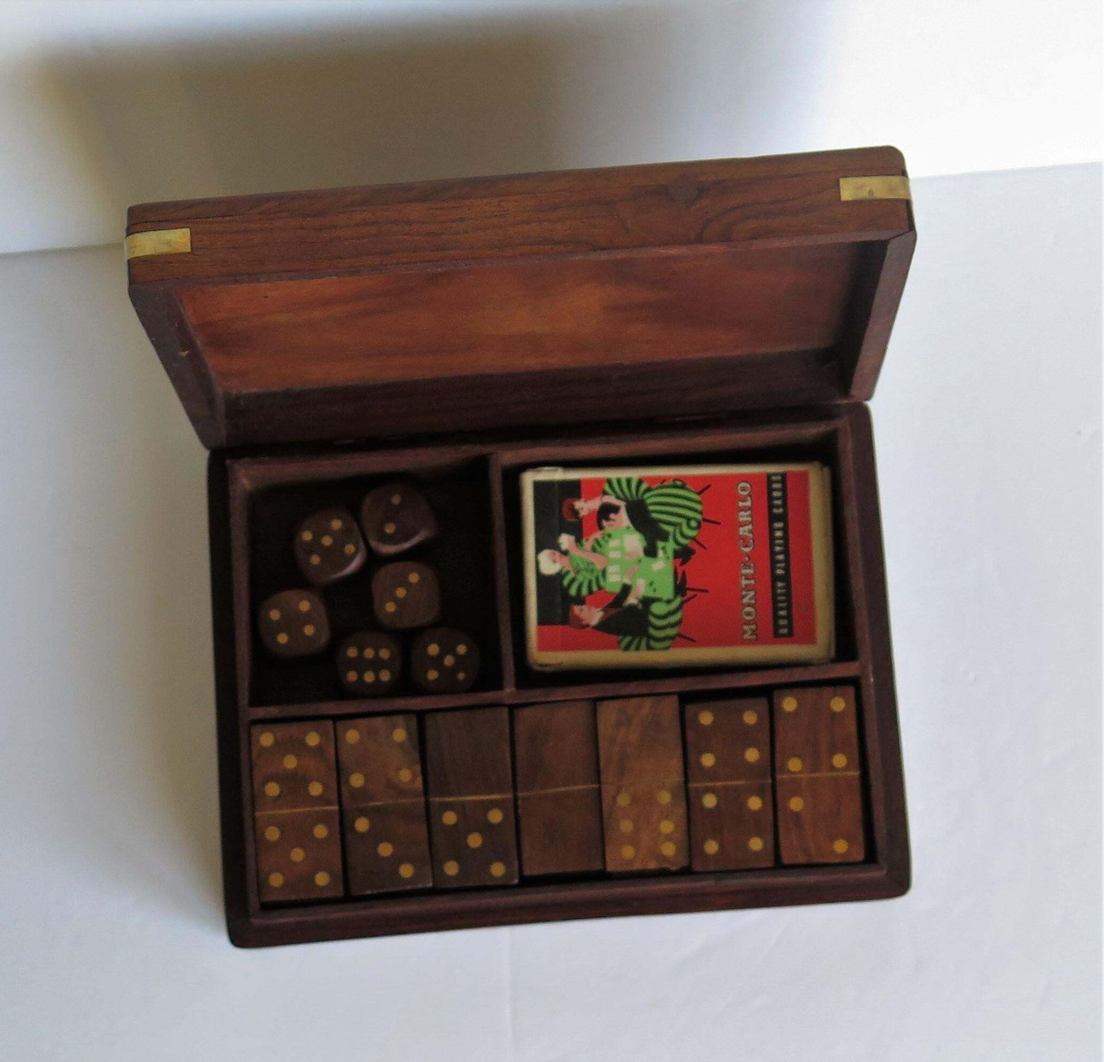 Complete Handmade Game Box With Dominoes, Six Dice & Playing Cards, Circa 1940s photo furniture