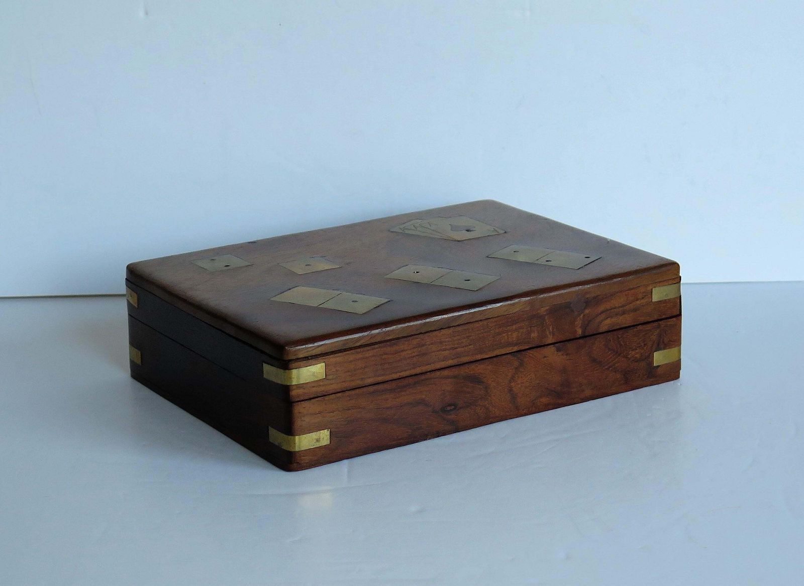 Complete Handmade Game Box With Dominoes, Six Dice & Playing Cards, Circa 1940s photo vinterior