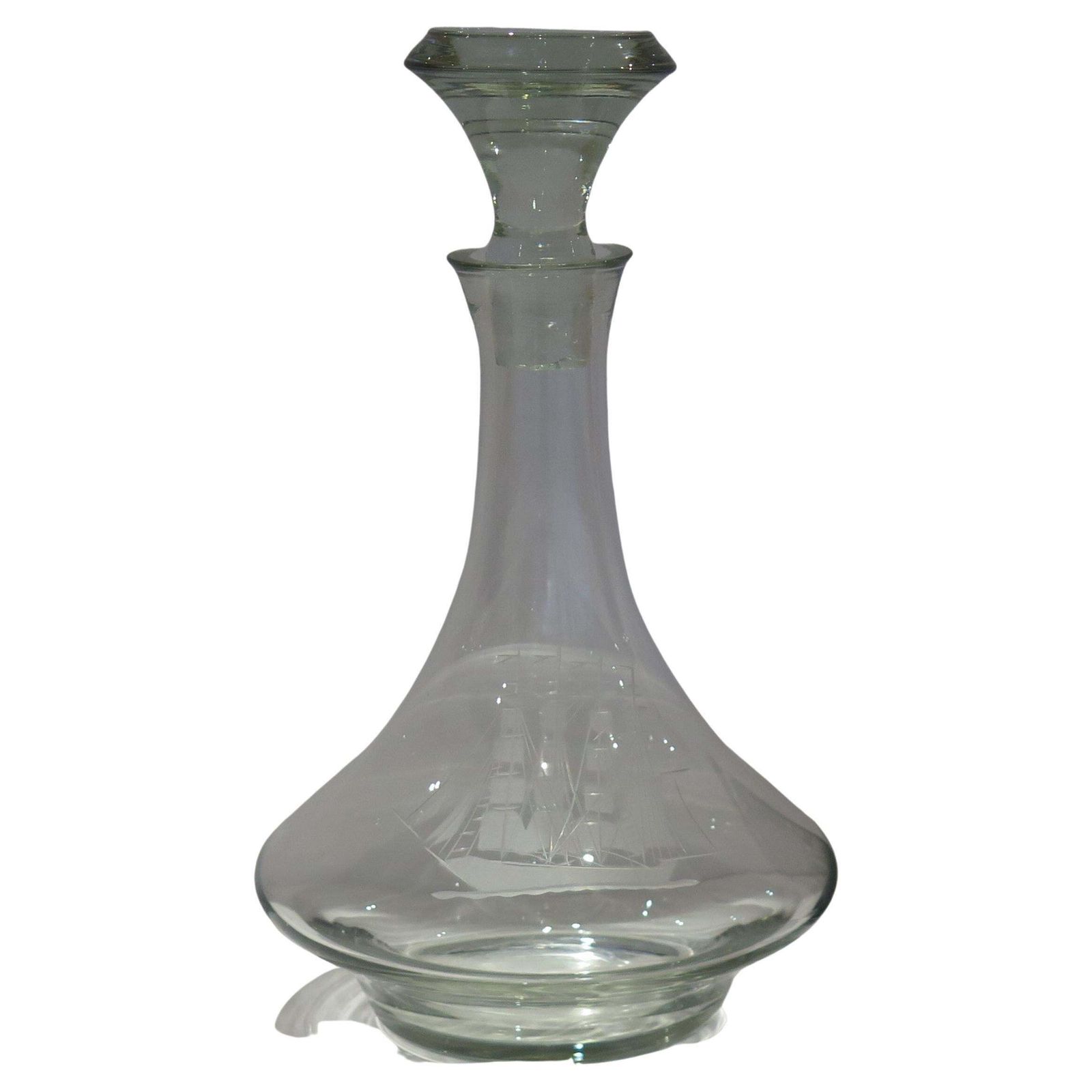Large Lead Cut Glass Ship's Decanter With Engraved Sailing Ship, Circa 1930 photo furniture