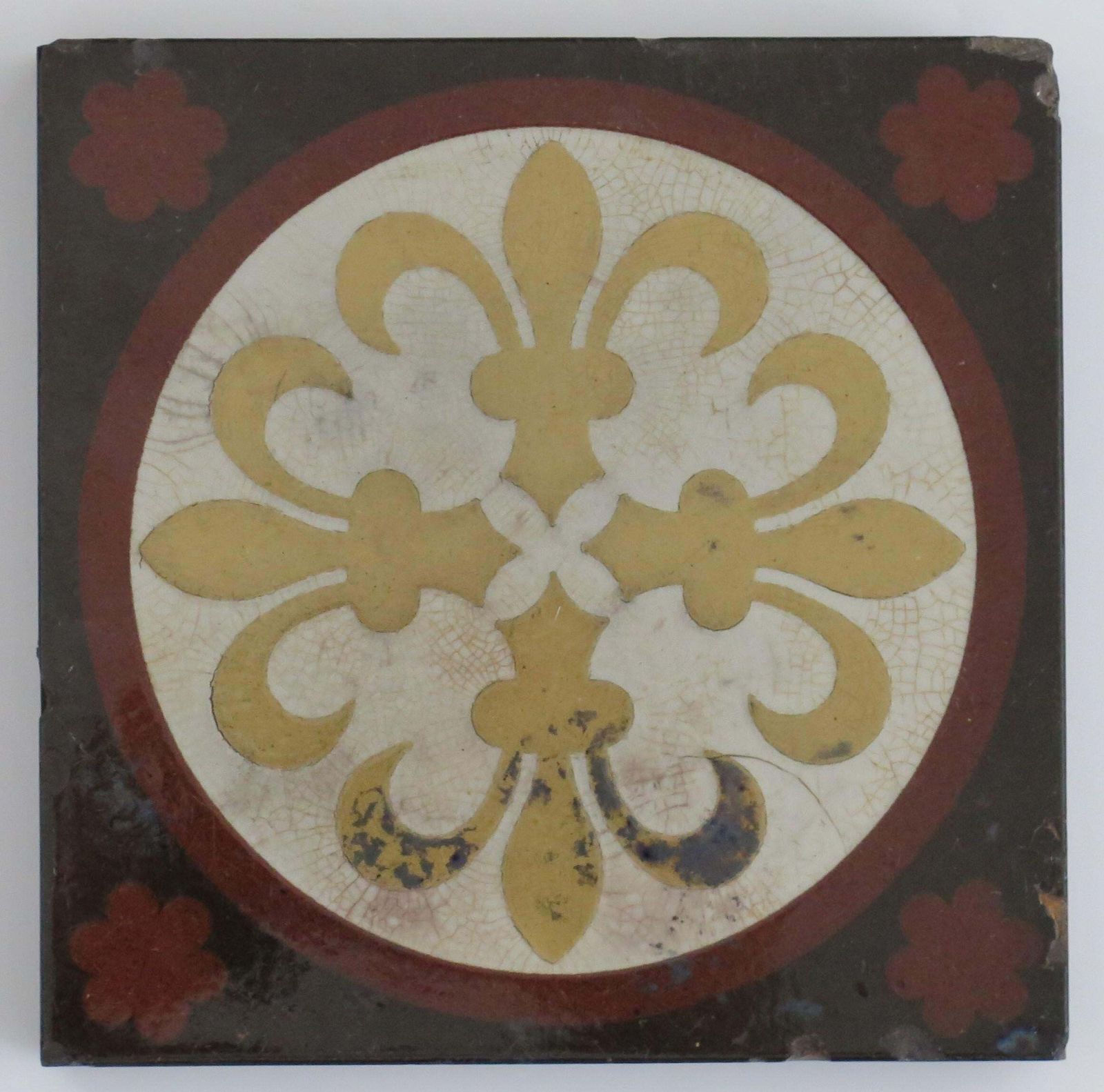 Ceramic Tile By William Godwin In Fleur De Lis Pattern, English 19th Century photo furniture