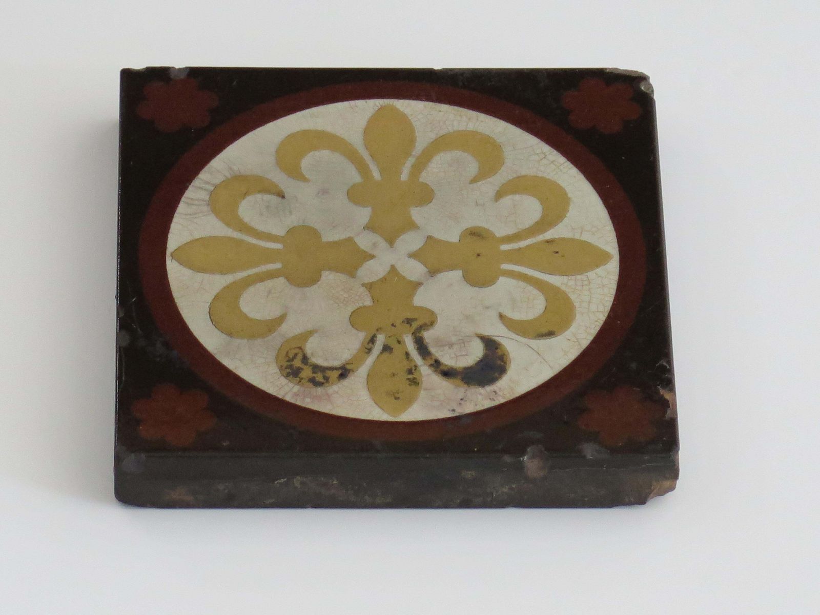 Ceramic Tile By William Godwin In Fleur De Lis Pattern, English 19th Century photo for sale