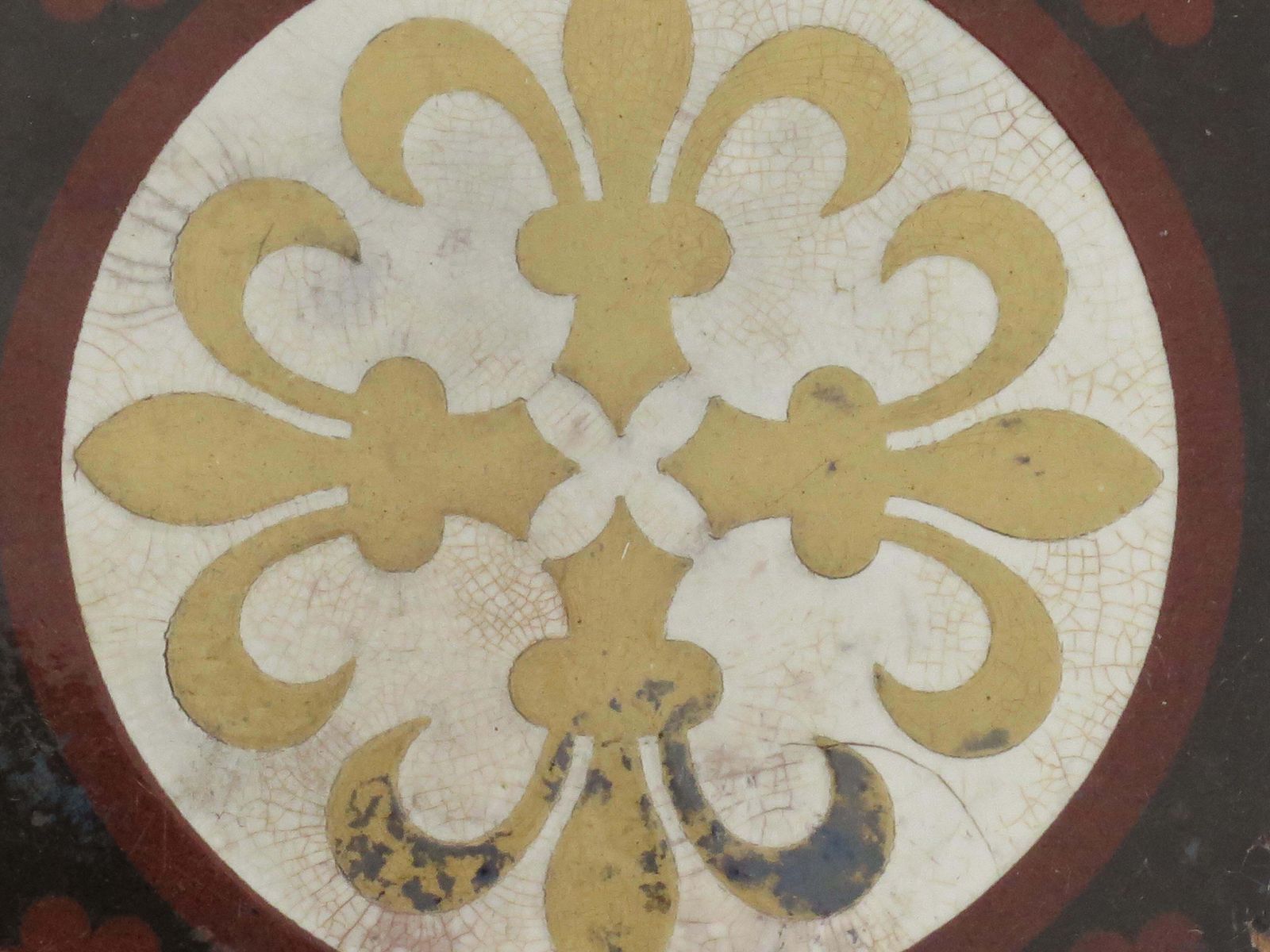 photo for sale Ceramic Tile By William Godwin In Fleur De Lis Pattern, English 19th Century