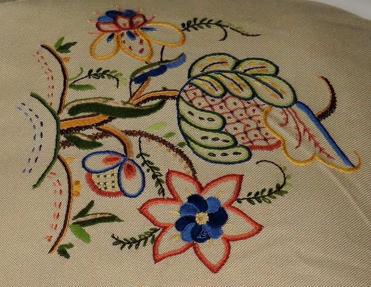 250.0 Hand Embroidered Cushion Or Pillow, English Circa 1940s photo