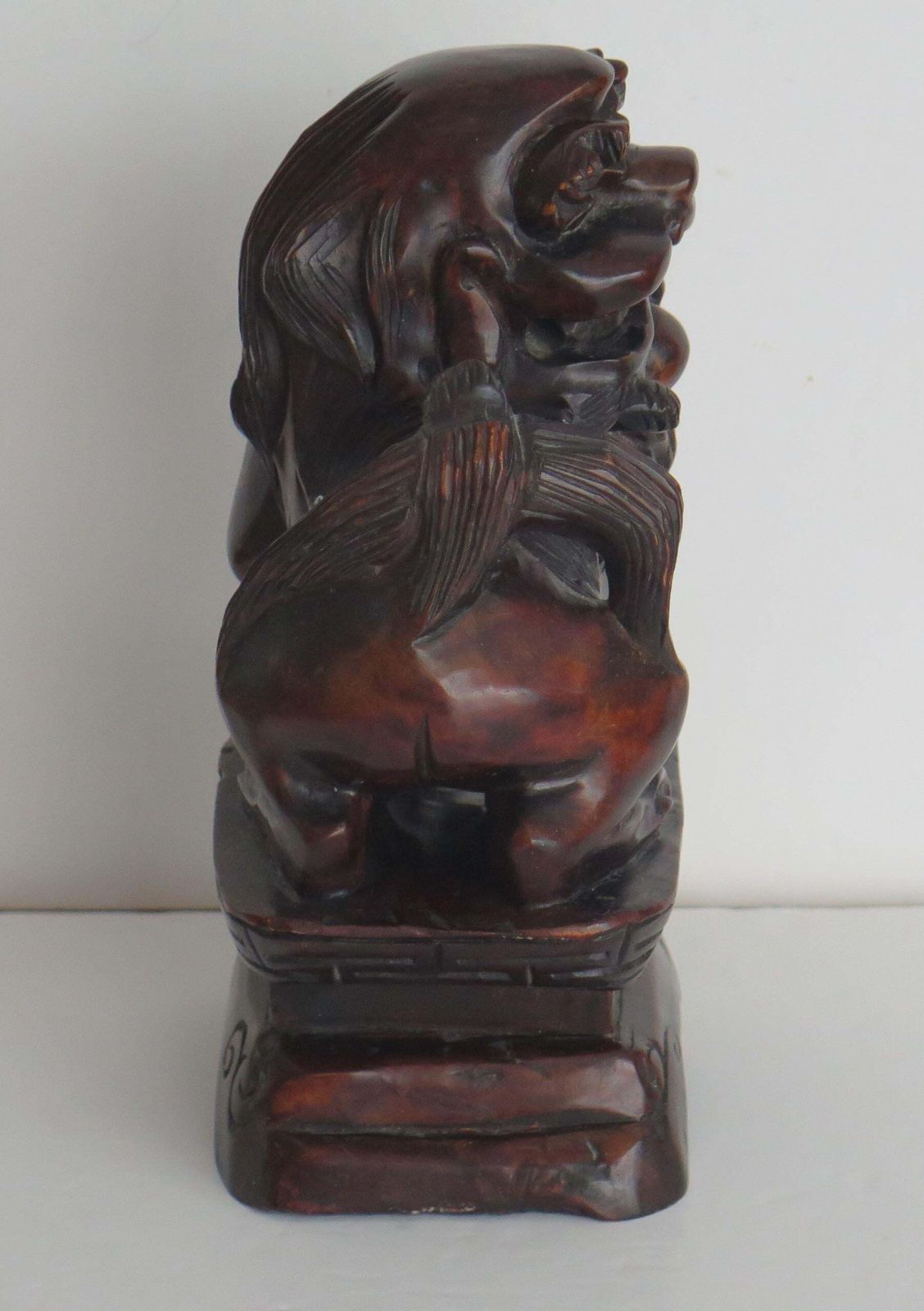 Chinese Foo Dog Hardwood Hand Carved And Signed, Qing Circa 1900 photo buy