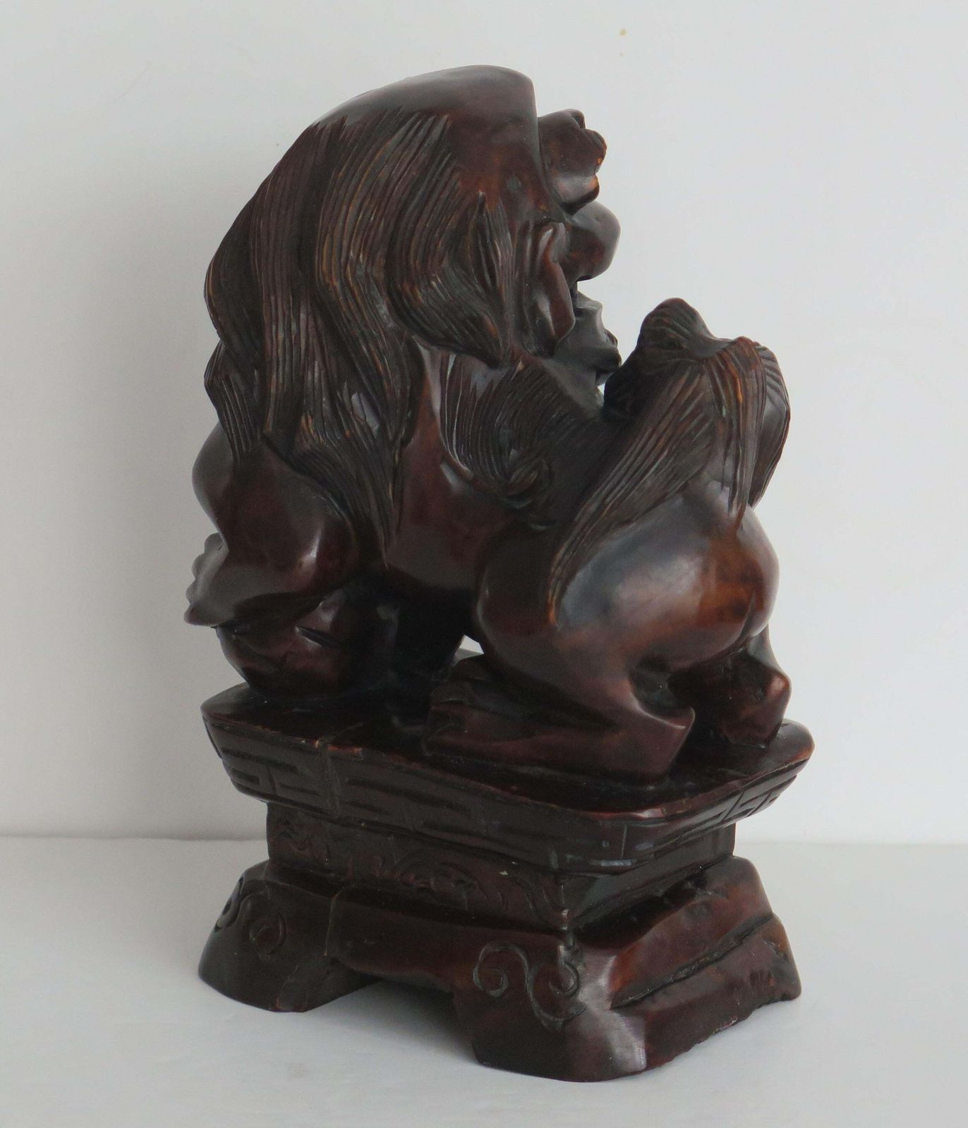 photo furniture Chinese Foo Dog Hardwood Hand Carved And Signed, Qing Circa 1900