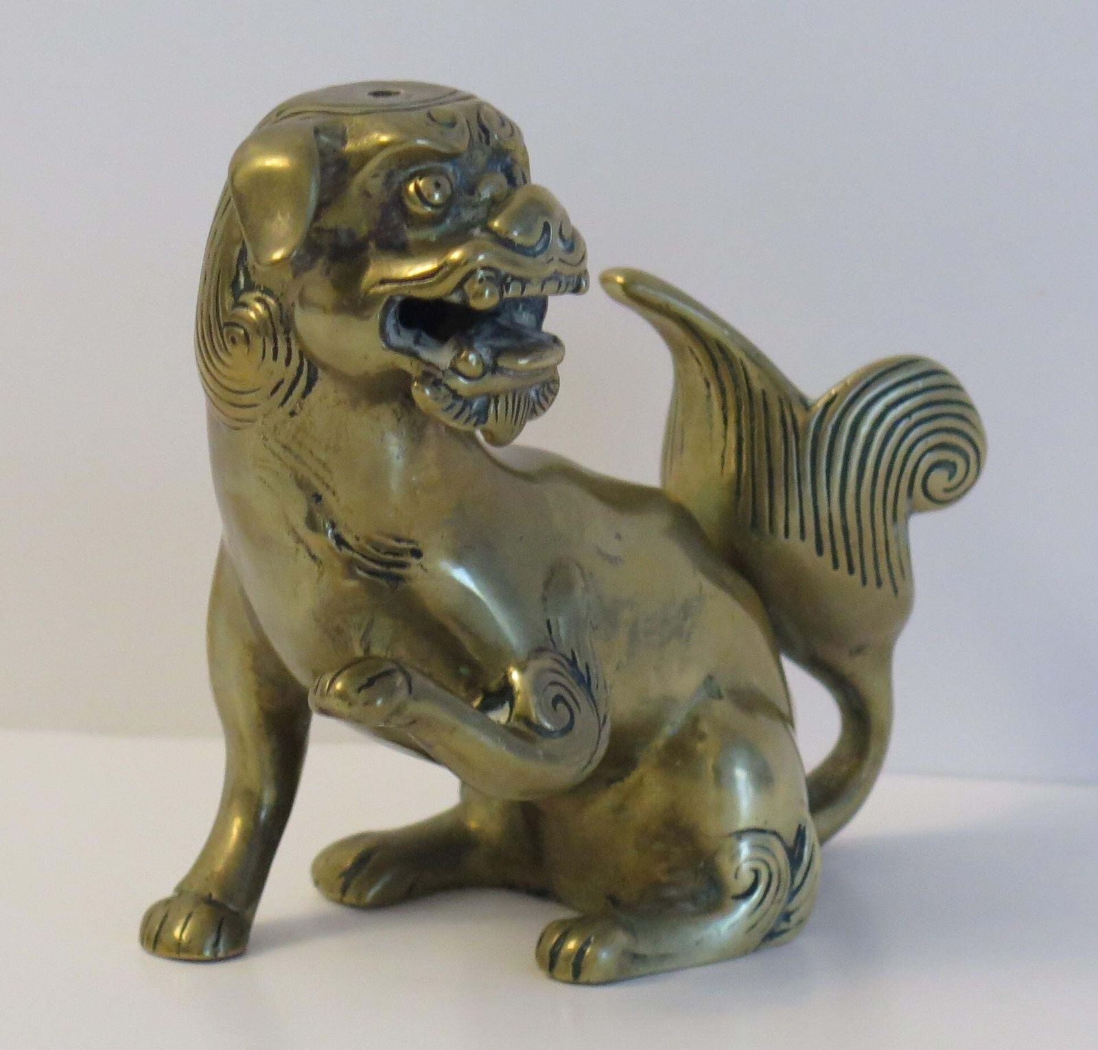 photo for sale Antique Pair Of Chinese Bronze Foo Dogs Good Detail, Qing Early 19th Century