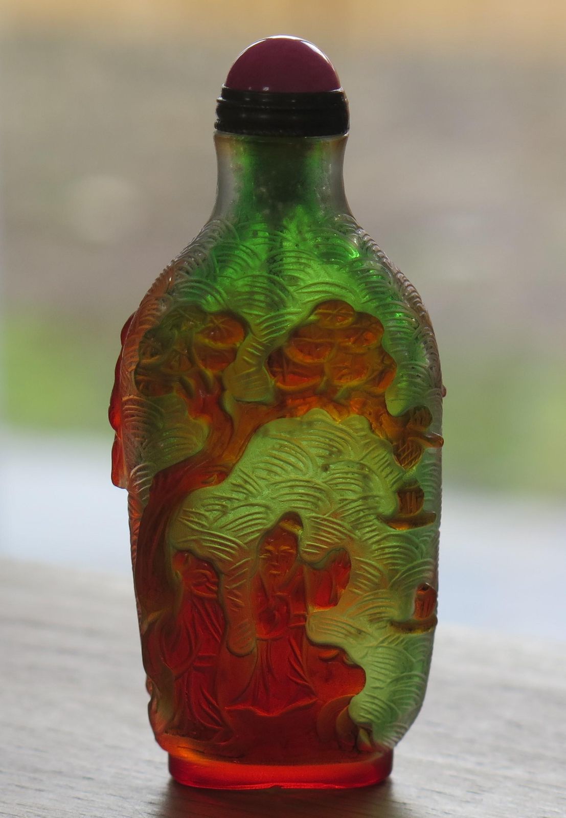 Chinese Export Snuff Bottle In Overlay Cameo Glass Finely Carved, Circa 1920s photo for sale