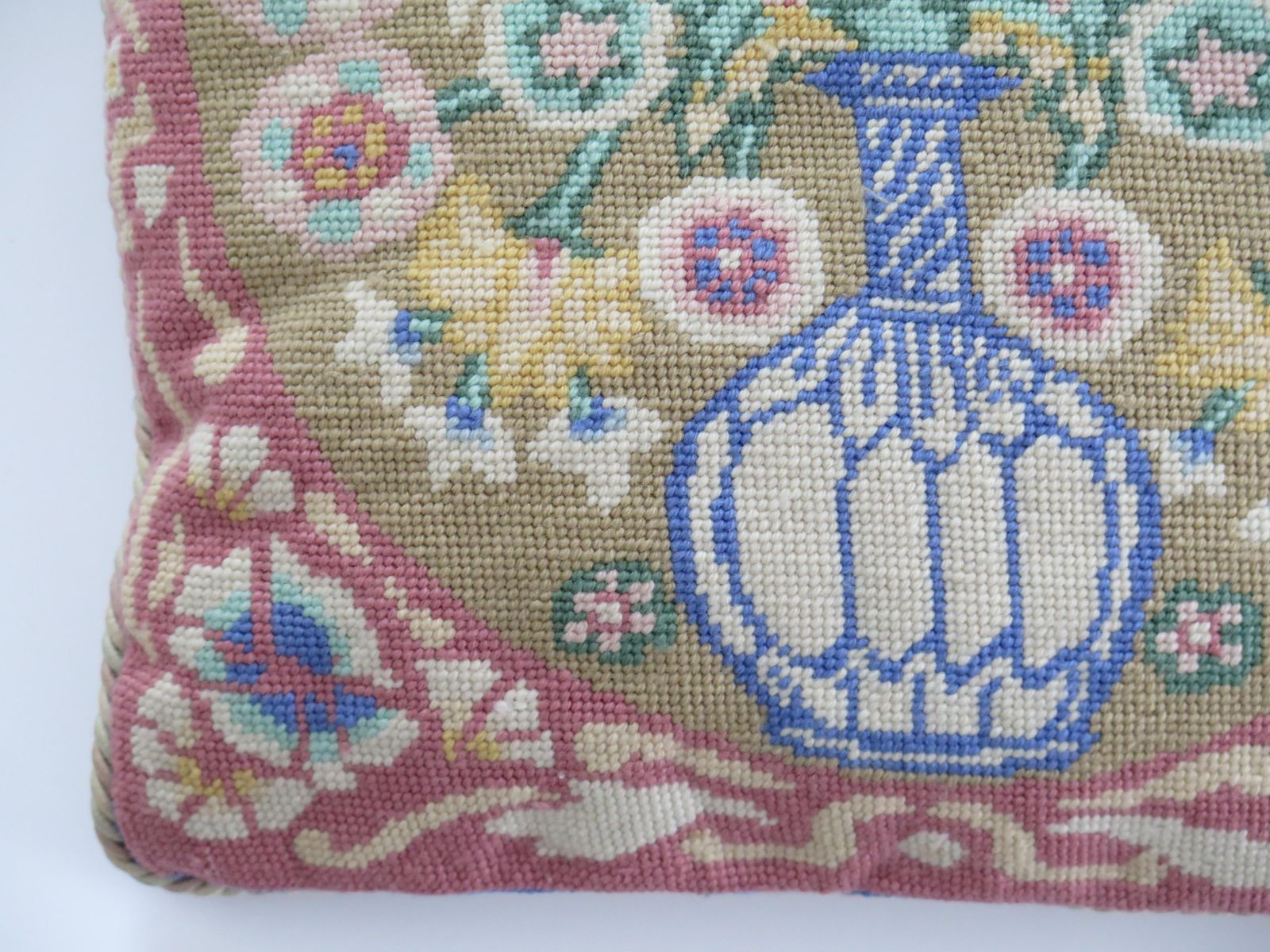 Woven Cushion Or Pillow With Flower Vase Pattern In Pastel Shades, Circa 1930s photo 214.0