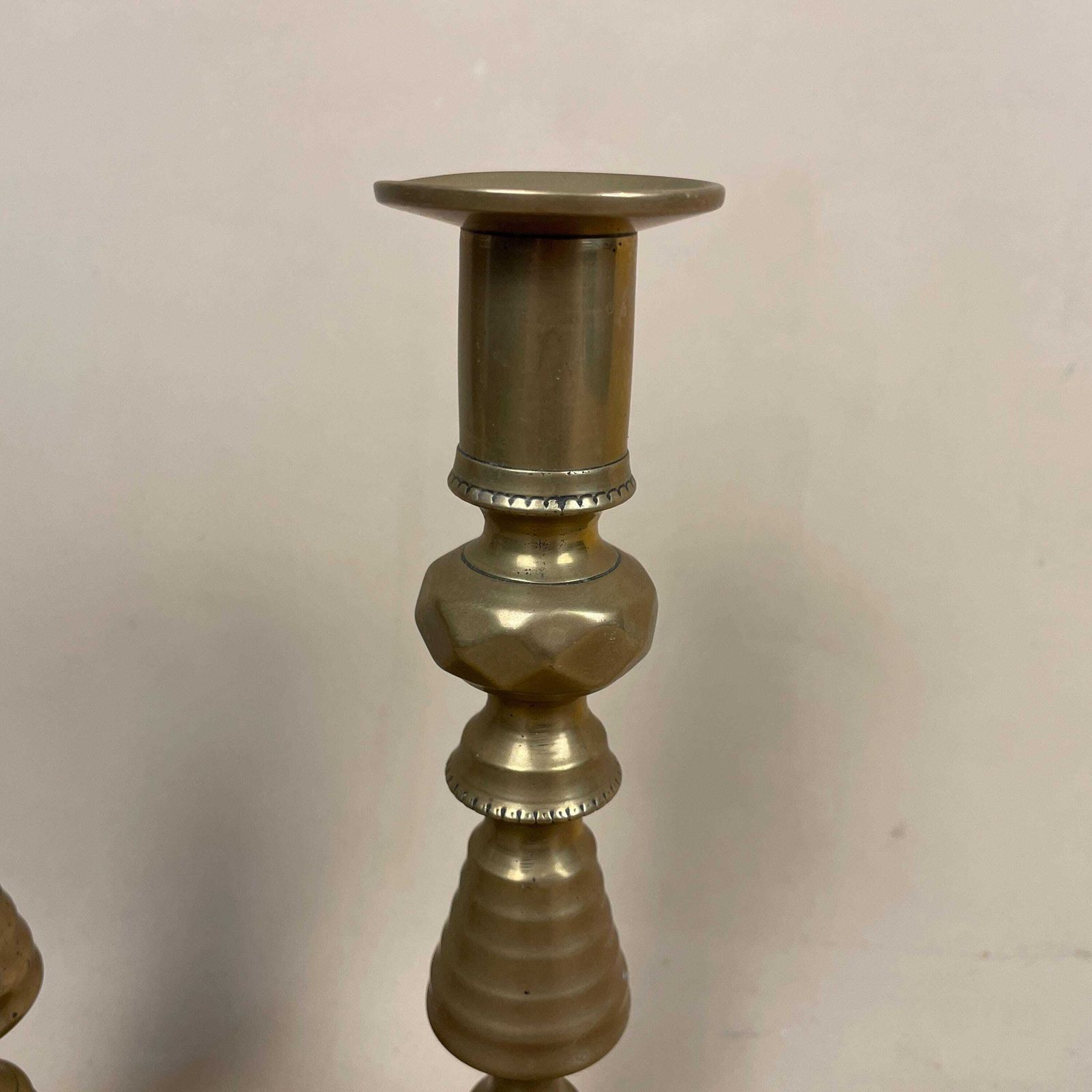 Antique Matching Pair Of Gold Brass Metal Candlestick Candle Stick Vintage Column Taper Dinner Candlesticks Base Pillar photo Home Decor