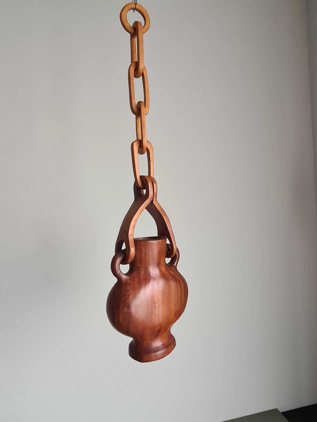 Hanging Vase In Solid Wood Carved In The Mass / Handcrafted / 1960 / Mid Century / Decoration / 20th Century / Brutalist photo for sale