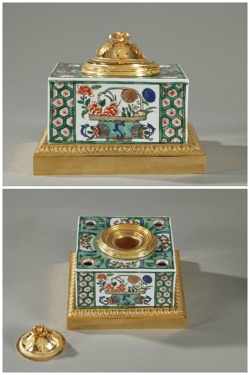 Encrier en porcelaine « famille verte » par Samson