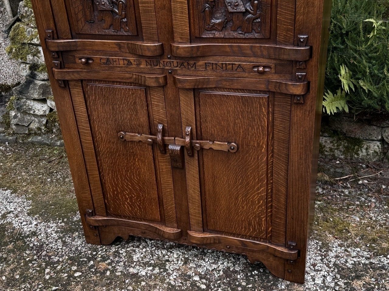 photo for sale A Nigel Griffiths Monastic Carved Oak Flemish Drinks Cabinet / Wine Cupboard
