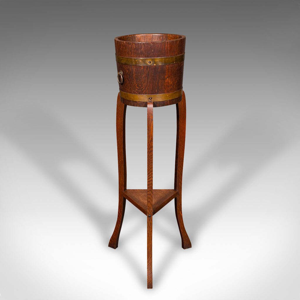 Antique Decorative Jardiniere Stand, English, Coopered Oak, Planter, Circa 1920 photo 608.0