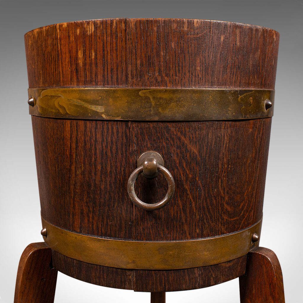 Antique Decorative Jardiniere Stand, English, Coopered Oak, Planter, Circa 1920 photo buy