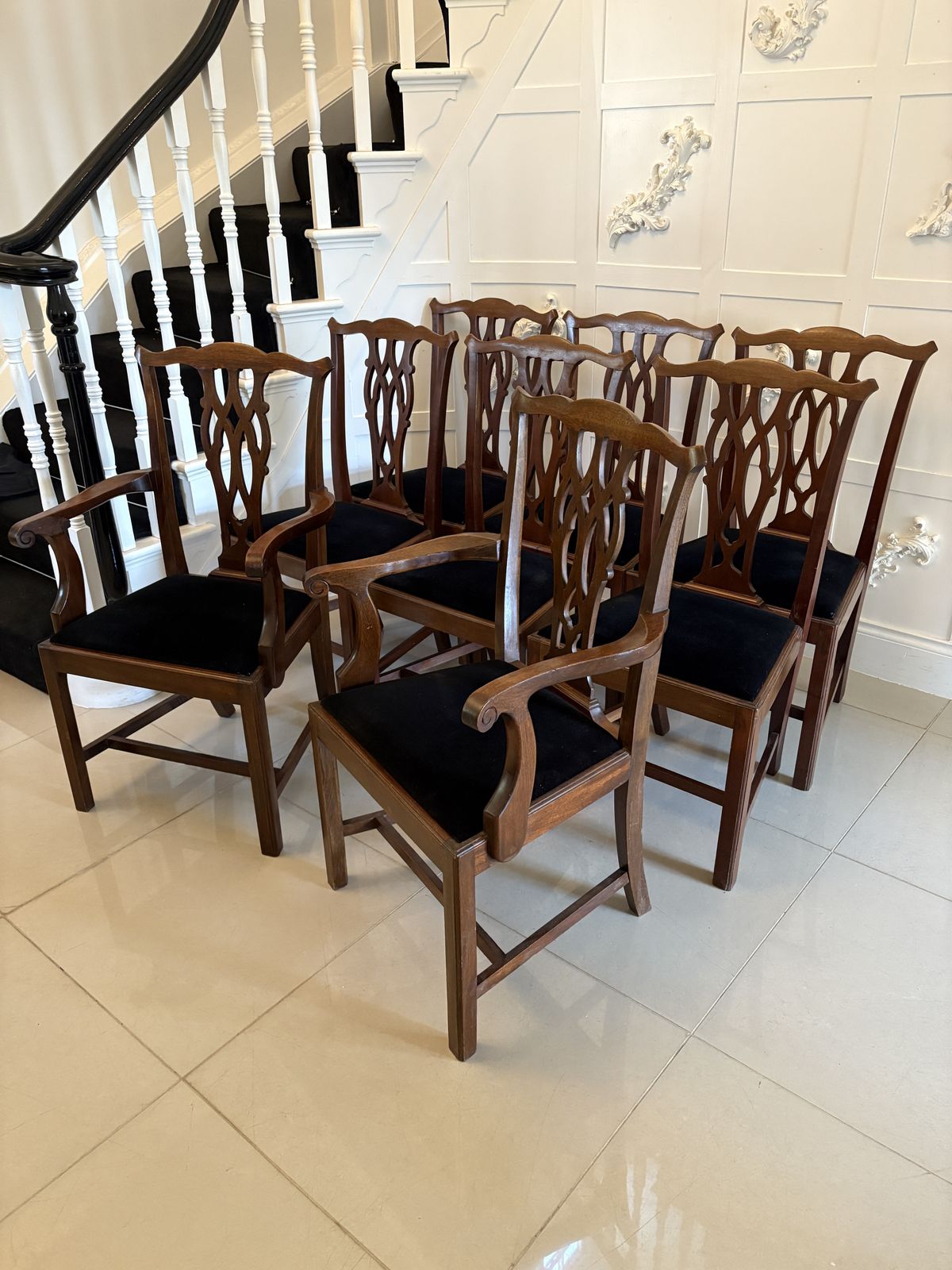 Set Of 8 Antique Early 20th Century Quality Mahogany Dining Chairs photo Furniture