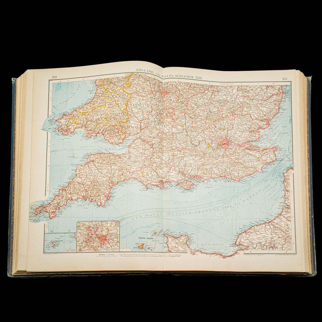 photo for sale Antique Andrees Handatlas, German Cartography Book, Maps, Atlas, Reference, 1924