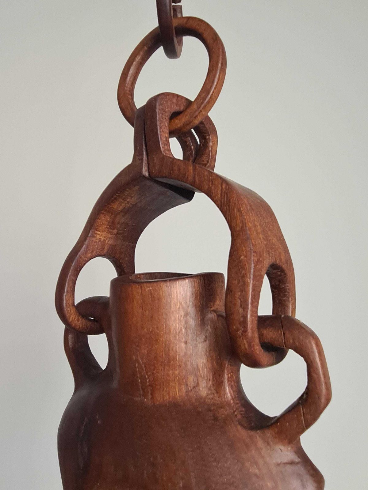 Hanging Vase In Solid Wood Carved From The Mass / Handmade / 1960s / Mid Century / Decoration / 20th Century / Brutalist photo Home Decor